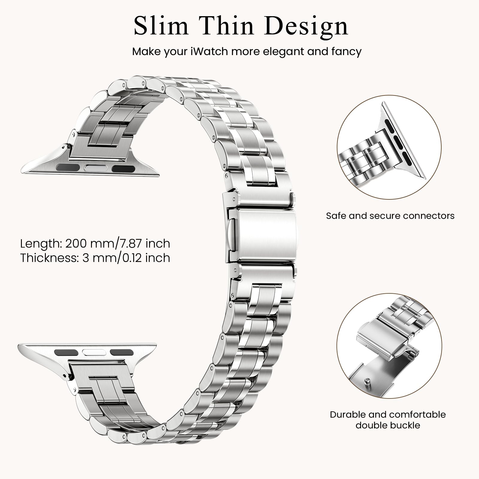 STIROLL Thin Replacement Band Compatible for Apple Watch 38mm 40mm 41mm 42mm(Series 11 10), Stainless Steel Metal Wristband Women Men for iWatch Ultra SE Series 9 8 7 6 5 4 3 2 1, Black