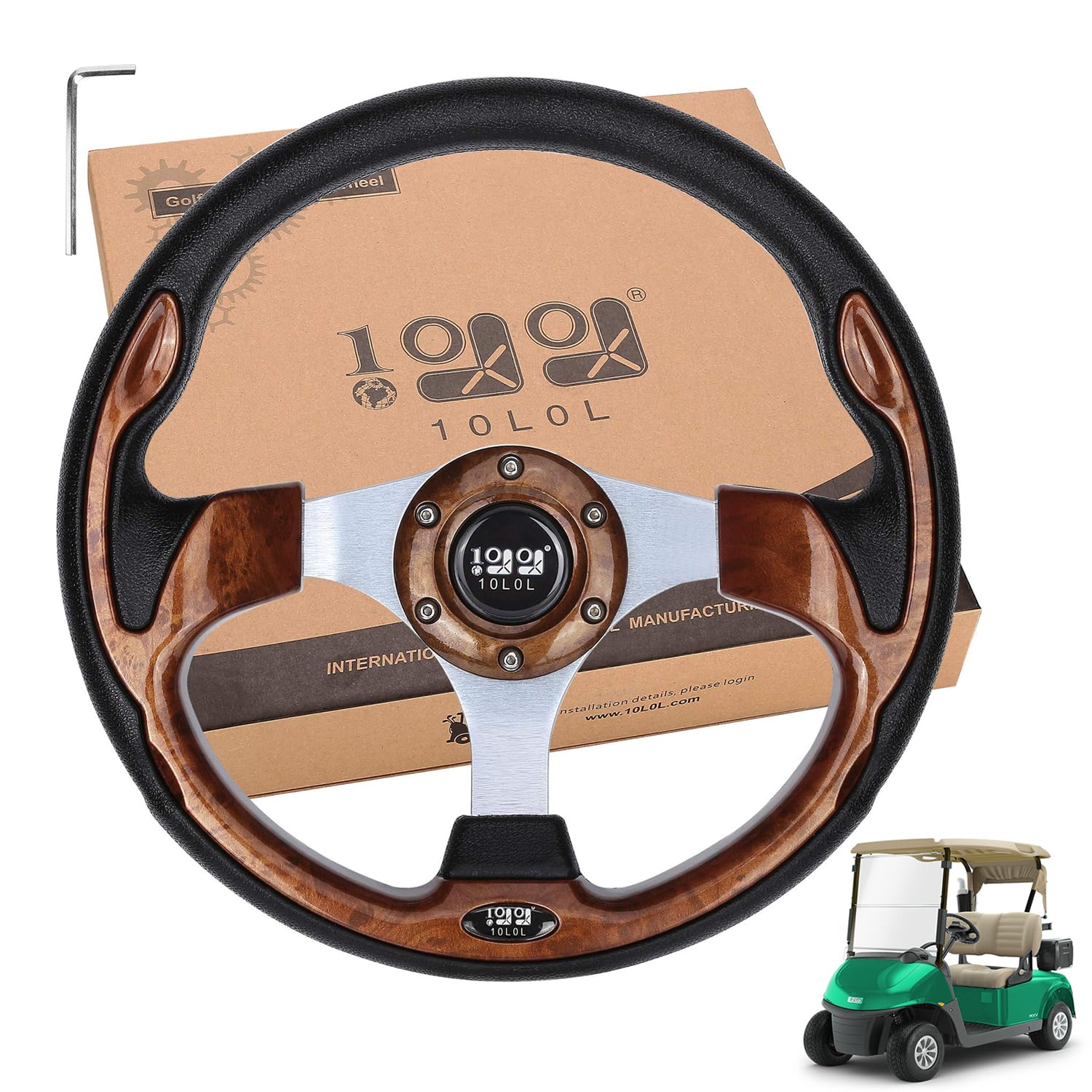 10L0L Golf Cart Steering Wheel, 13' Universal Fit for EZGO TXT/RXV, Club Car DS/Precedent, Yamaha G2-G29 (Carbon Black)
