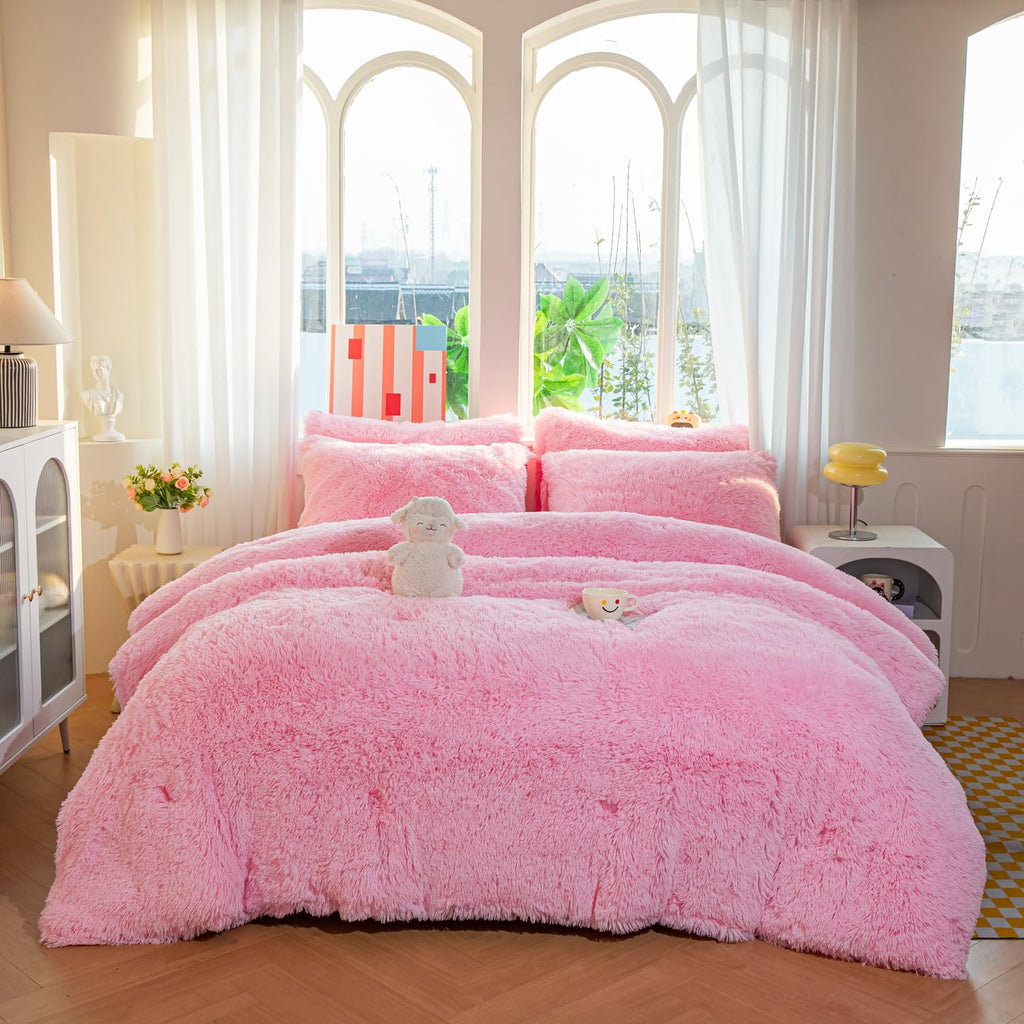 Faux Fur Kids Girls Purple Rainbow Comforter Sets Twin/Full - 3PC Bed Set Warm Comfortable Soft Plush Flannel Velvet Fluffy Fuzzy Bedding（Comforter x 1 Pillowcases x 2）