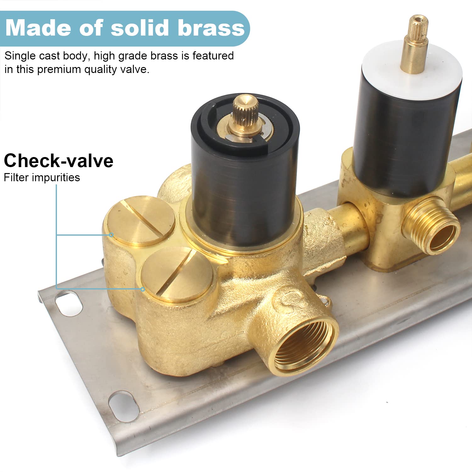HOMEDEC 2 Way Shower Diverter Valve Brass Dual Functions Thermostatic Shower Mixing Valve Kit 3 Handle Flow Control Valve, 3/4 Inch Inlet, Can Use All Options At a Time, Matte Black