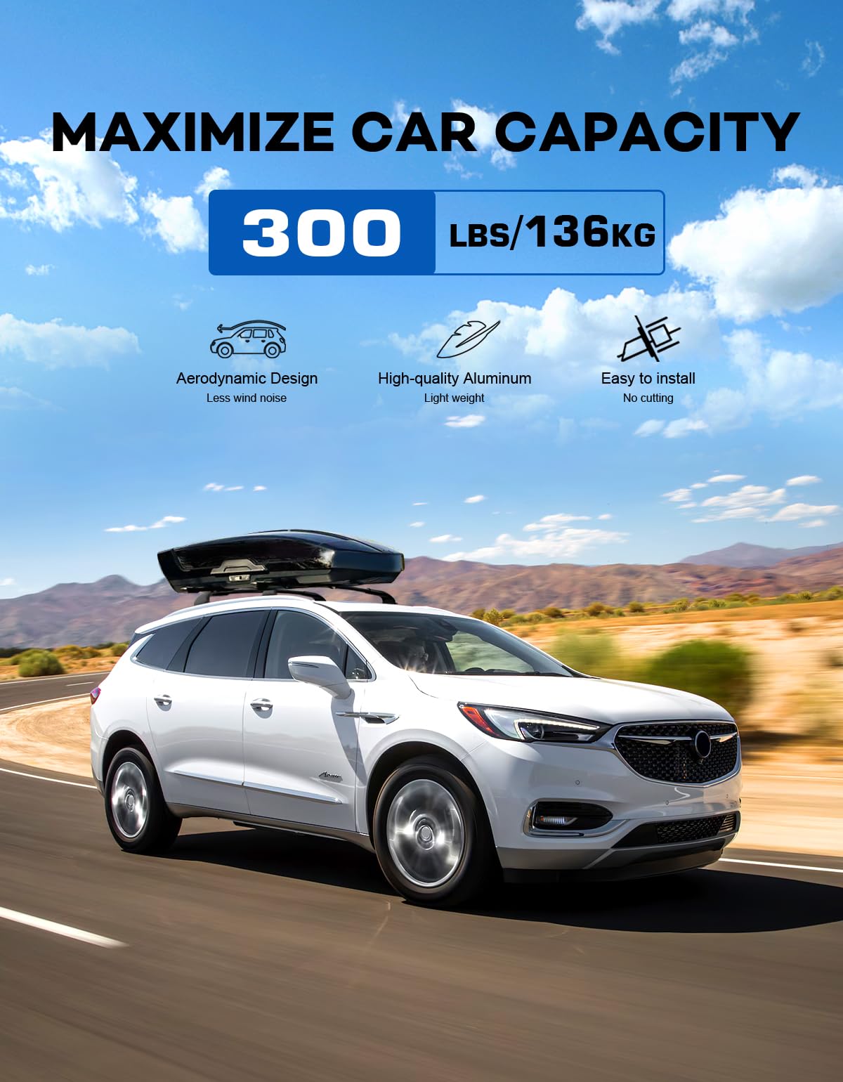 Wonderdriver Roof Rack Cross Bars 300lbs Compatible with Cadillac XT4 2019-2025,Heavy Duty All-Metal Aluminum Roof Rails Crossbars Cargo Canoe Black Rooftop Cargo Carrier Luggage.