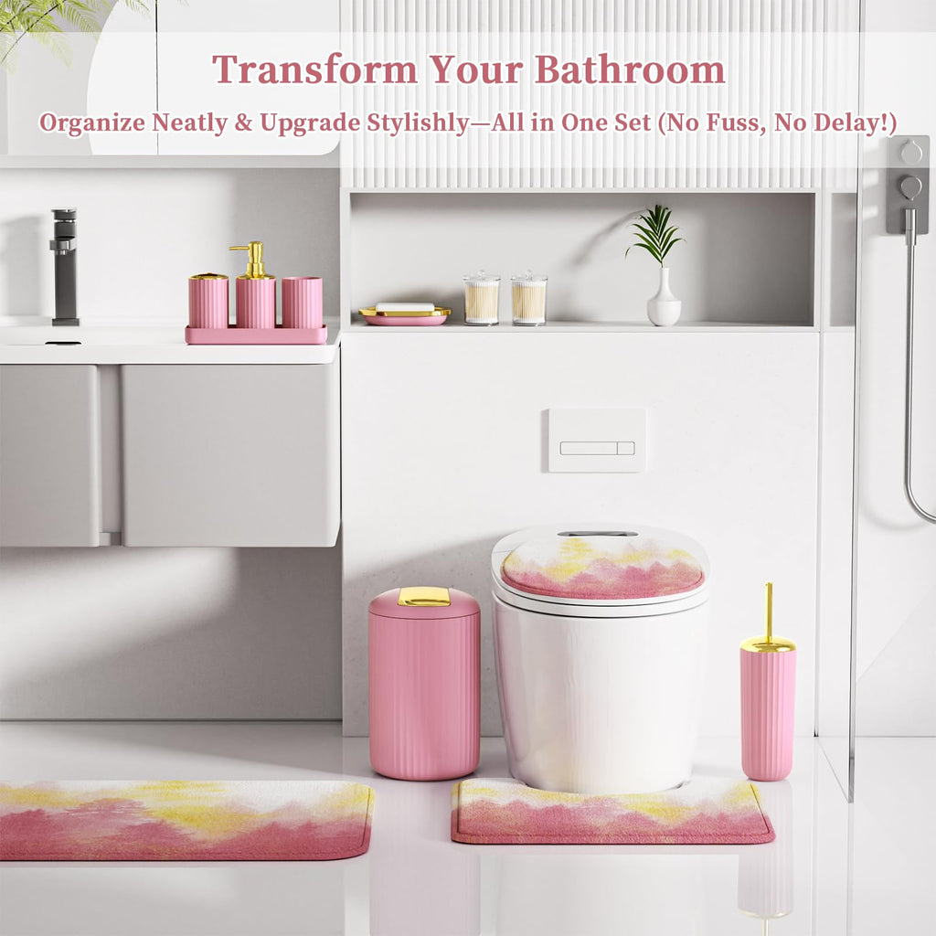 XLHOMO 24 PCS Black Bathroom Accessories Set with Shower Curtain and Rugs, Bathroom Decor Set with Trash Can, Toilet Brush, Soap Dispenser, Toothbrush Holder, Tumbler, Soap Dish and Jars