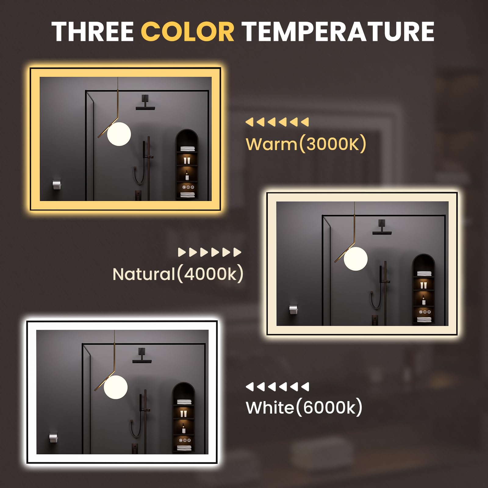 LOAAO 20"X28" LED Bathroom Mirror Black Framed | Anti-Fog, Dimmable, Memory Function, Tempered Glass, Lighted Vanity Mirror for Wall