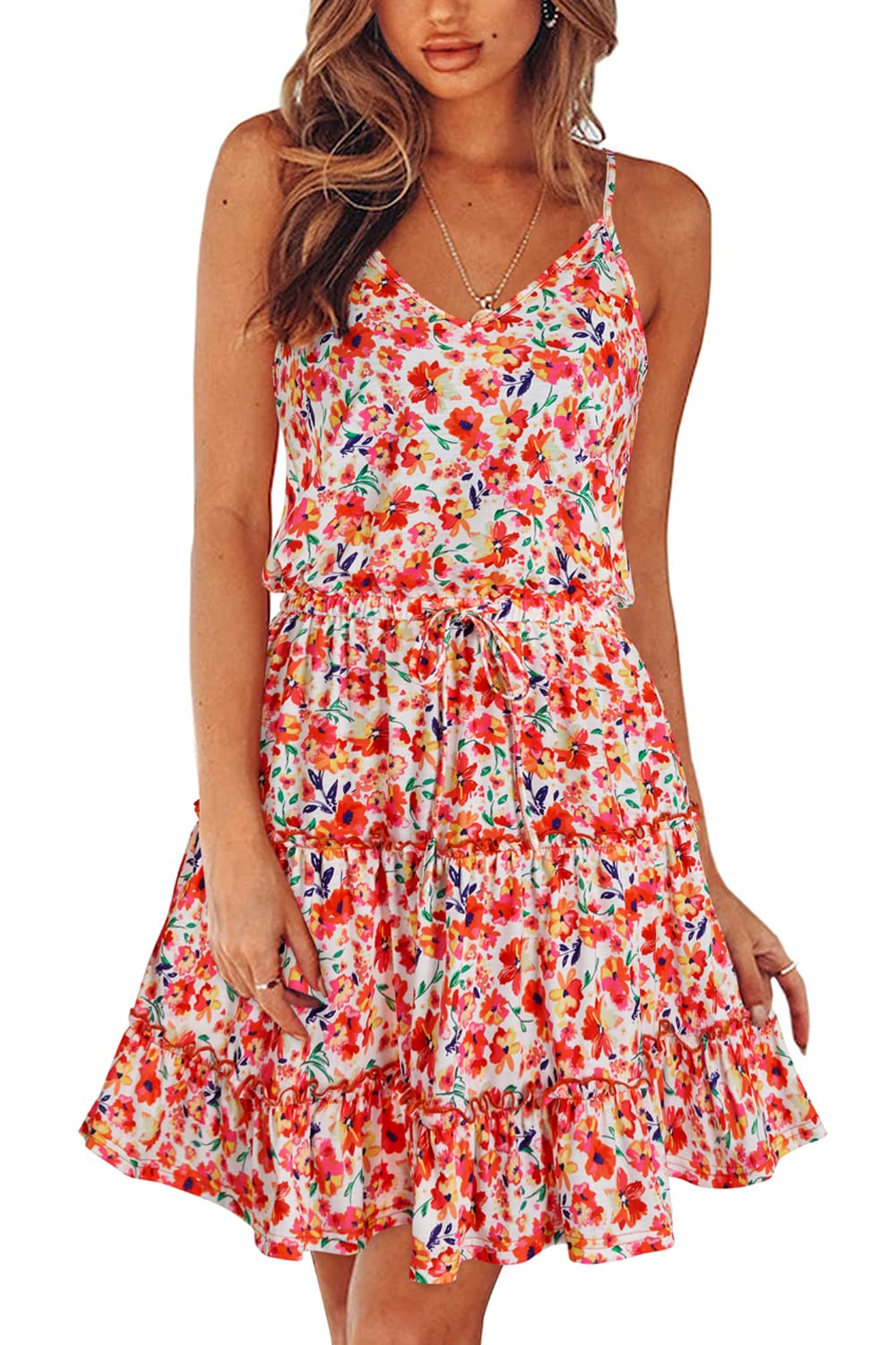 Newshows Women's Summer Casual Dress Cute A Line Ruffle Hem Flattering Fit Beach Vacation Sundress