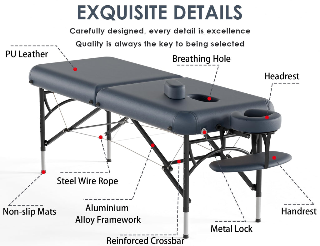 CLORIS 84" Professional Massage Table Portable Reinforced Wooden Leg 2 Folding Lightweight Spa Salon Tattoo Massage Bed Height Adjustable Hold Up to 1100LBS with Carrying Bag Black