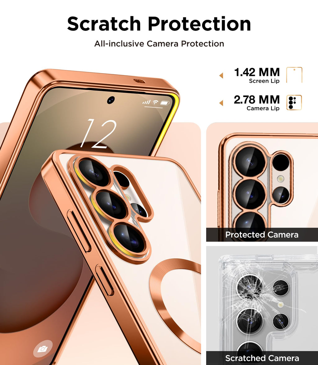 Magnetic Case Compatible with Samsung Galaxy S25 Ultra,Compatible with MagSafe,[Full Camera Protection][Screen Protector] Shockproof Plating Clear Phone Cover for Galaxy S25 Ultra(Black/Clear)