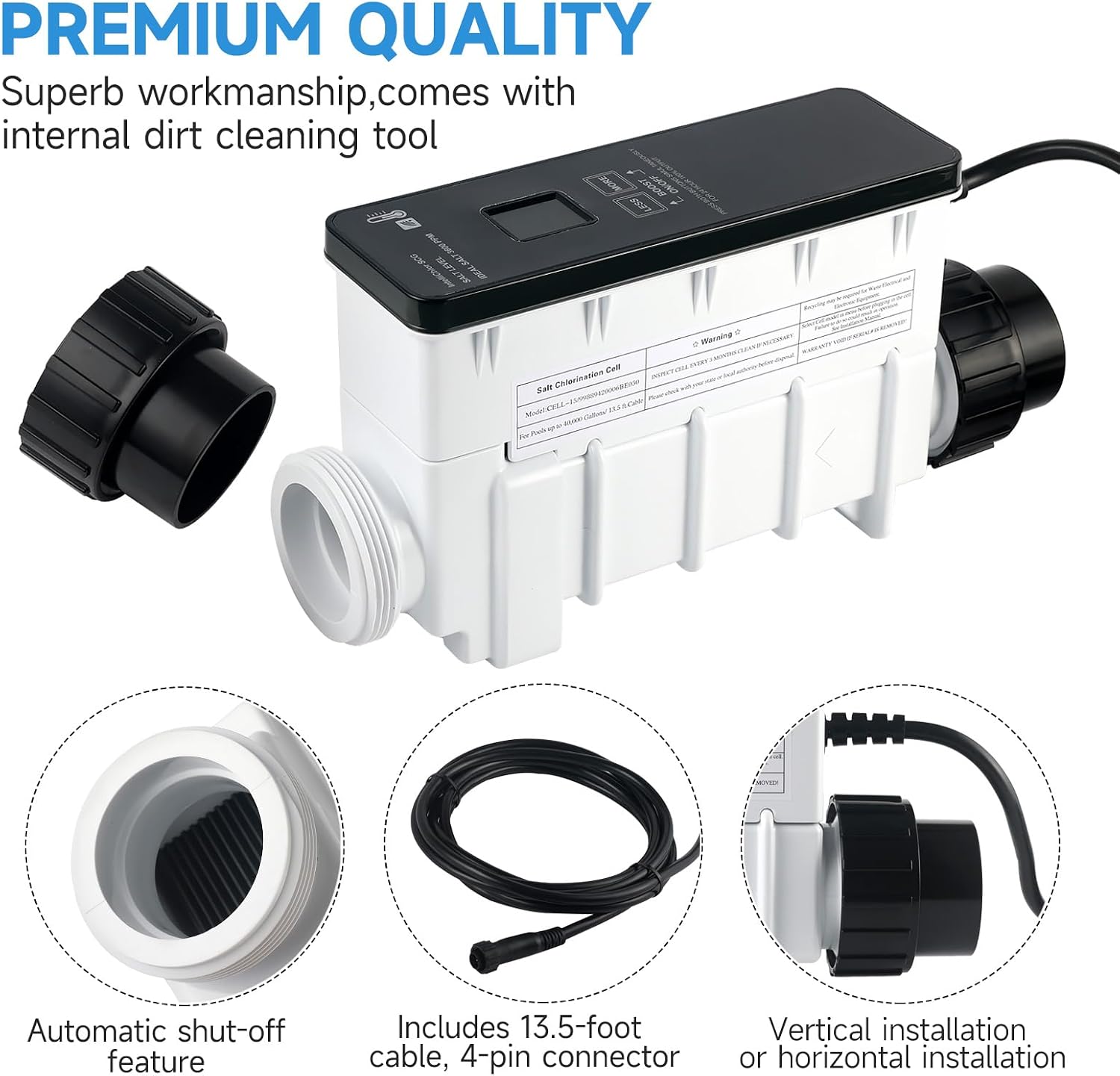 IC40 Swimming Pool Salt Cell Fit for Pentair IntelliChlor IC40 Replaces EC-520555 520555 - Suitable for up to 40,000-Gallon Saltwater Pool Chlorination Systems - Chlorine Generator