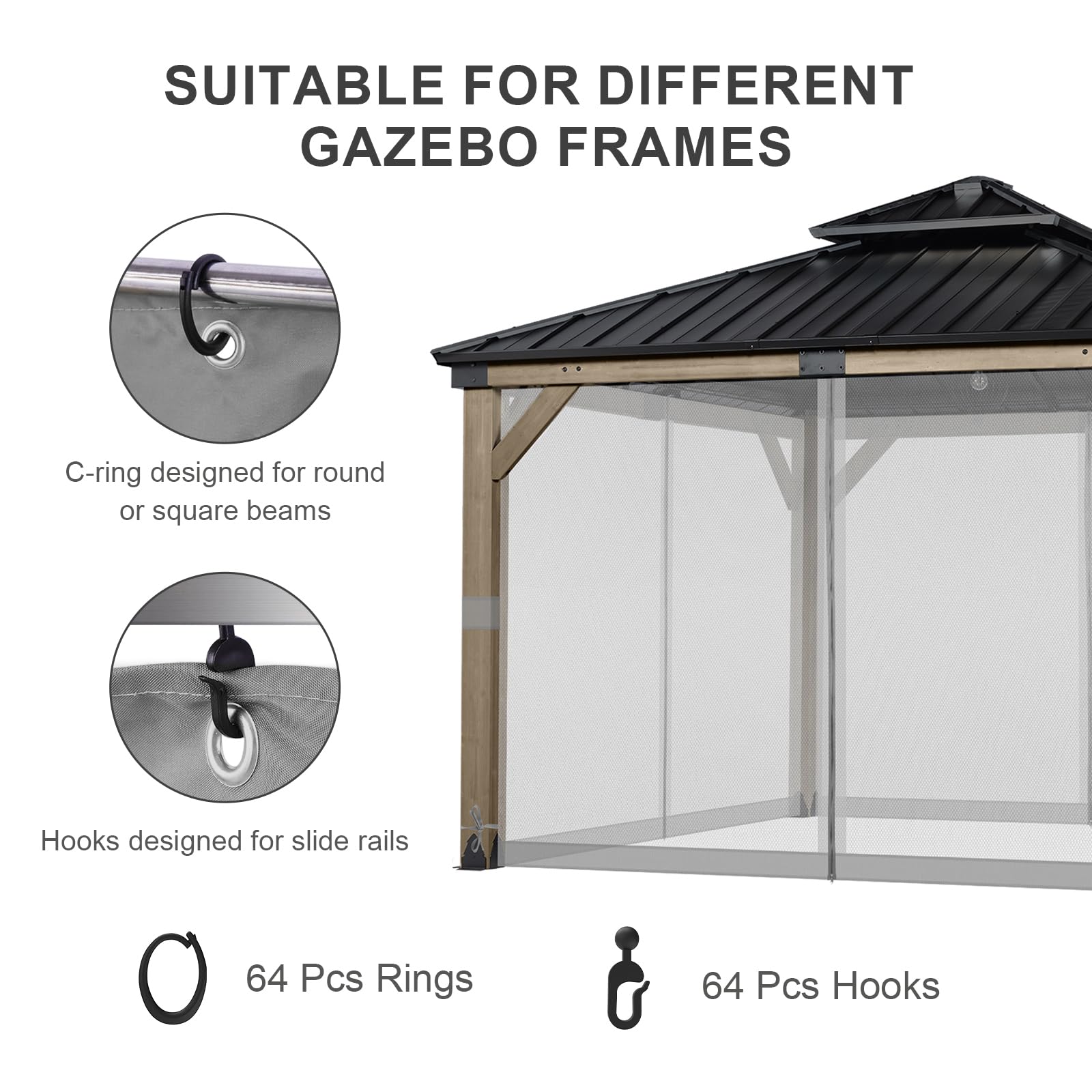 BPS 10' x 10' Gazebo Universal Mosquito Netting Screen Replacement, 4-Panel Mesh Screen Walls with Double Zippers for Outdoor Patio, Khaki (Mosquito Net Only)