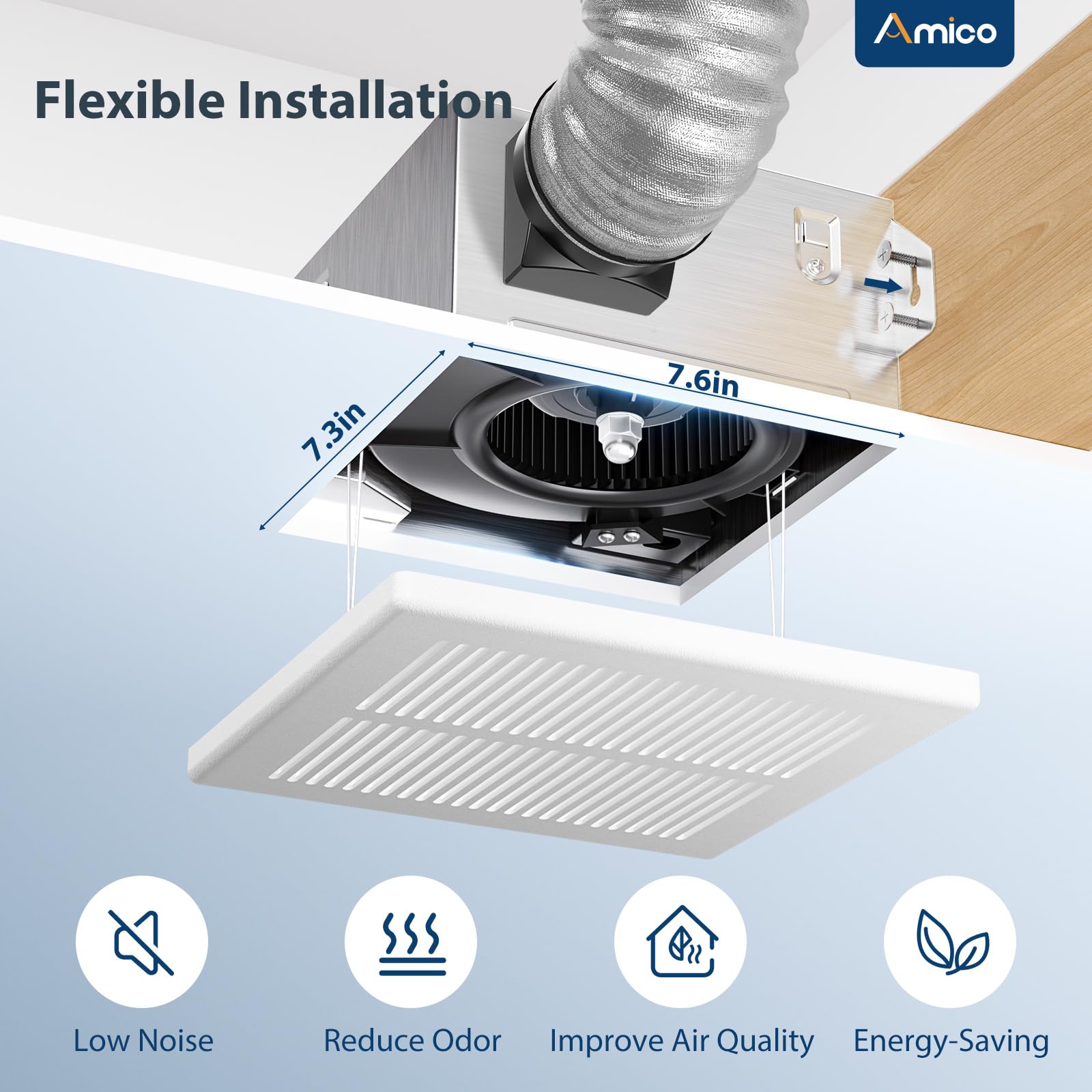 Amico Bathroom Exhaust Fan, 1.0 Sones, 80 CFM, Low Noise, Ceiling Mounted Retrofit Ventilation Fans, 4 Inch Duct, No Attic Access Needed- UL Certified