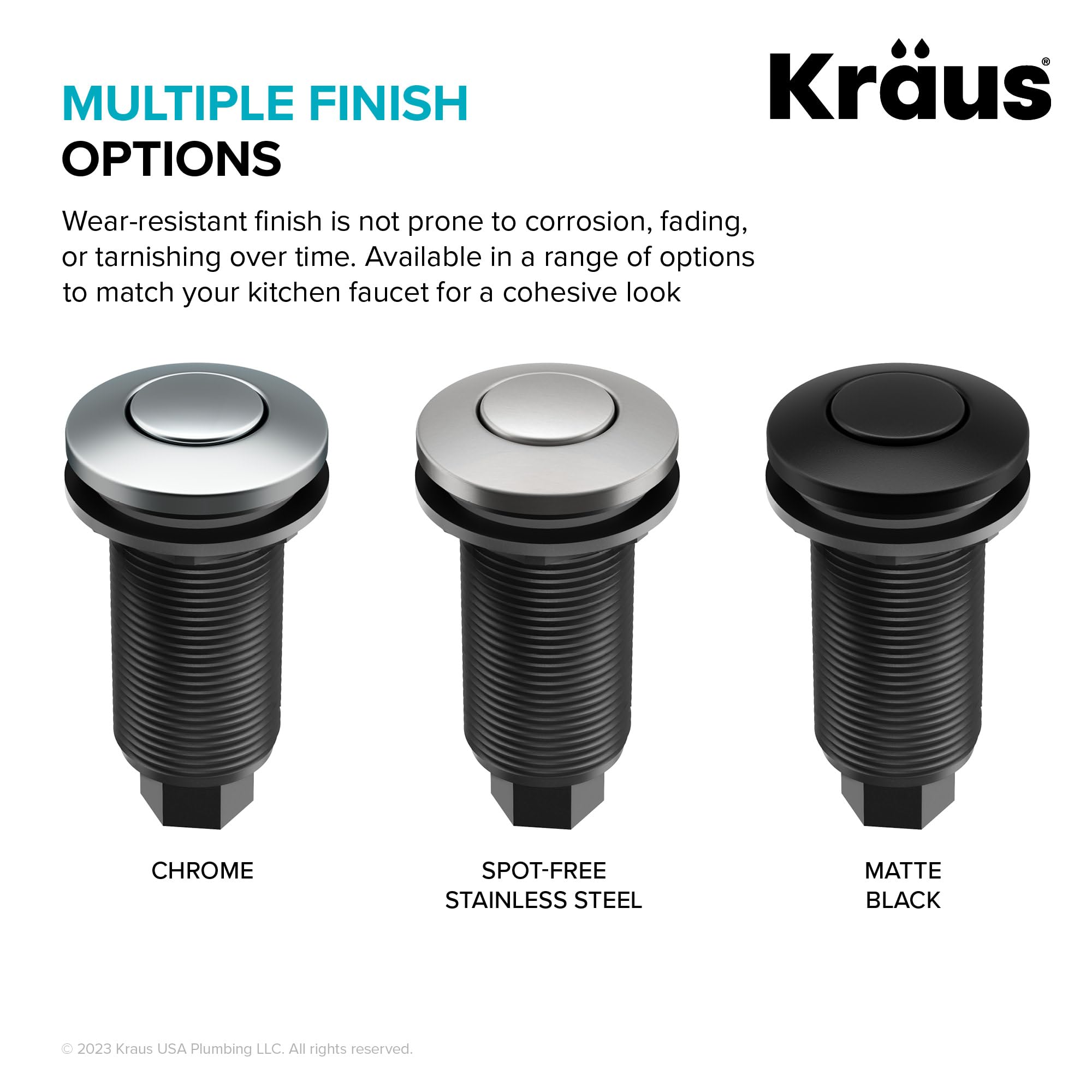 KRAUS Garbage Disposal Air Switch Kit with 2 Flat-Top Push Buttons in in Spot-Free Stainless Steel and Brushed Brass, AC Adapter, Power Cord, and Air Tube Included, KWDA-200BB