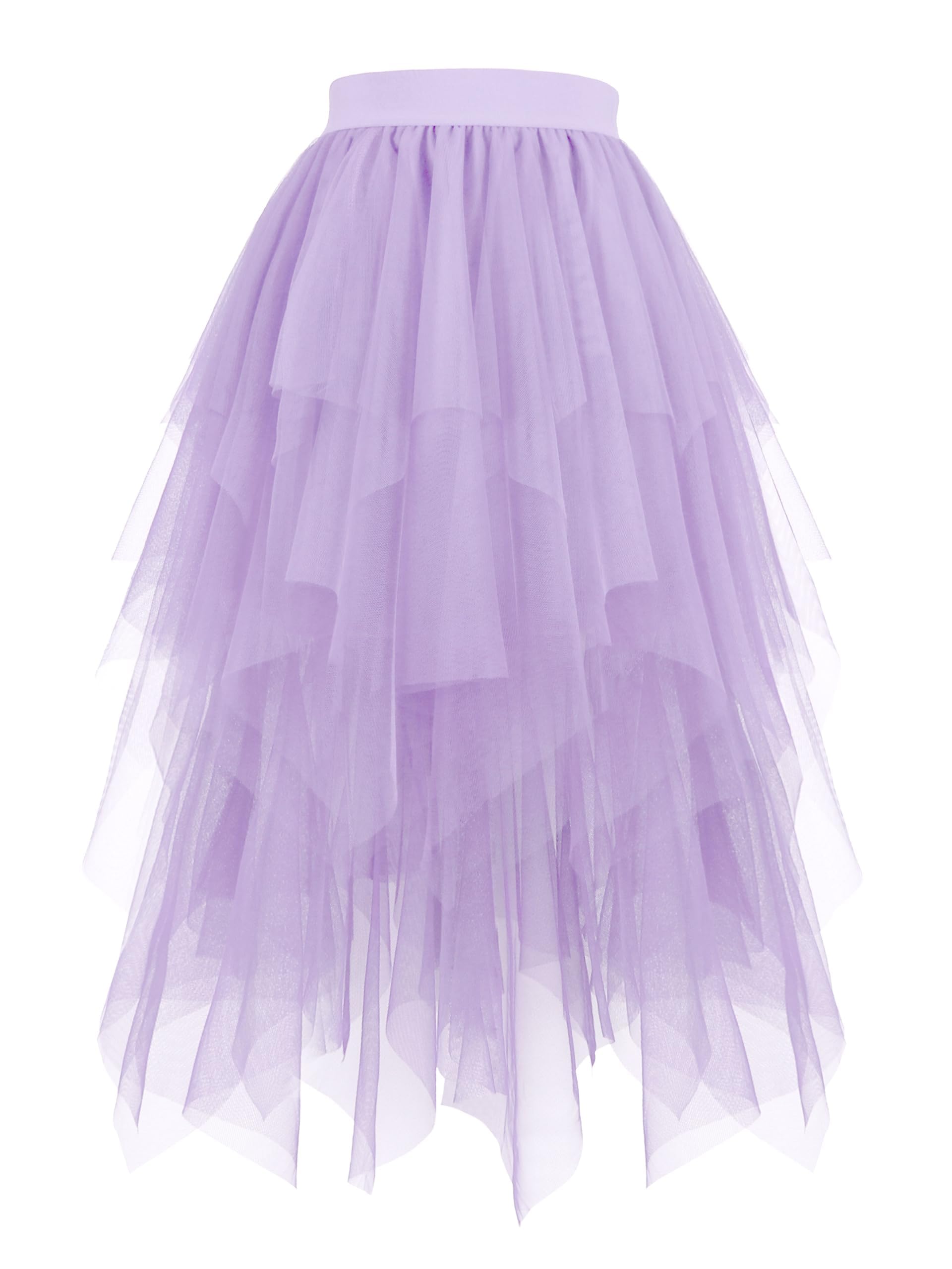 Hanpceirs Women's Tulle Skirts High Low Layered A-line Midi Skirt Irregular Tutu for Women