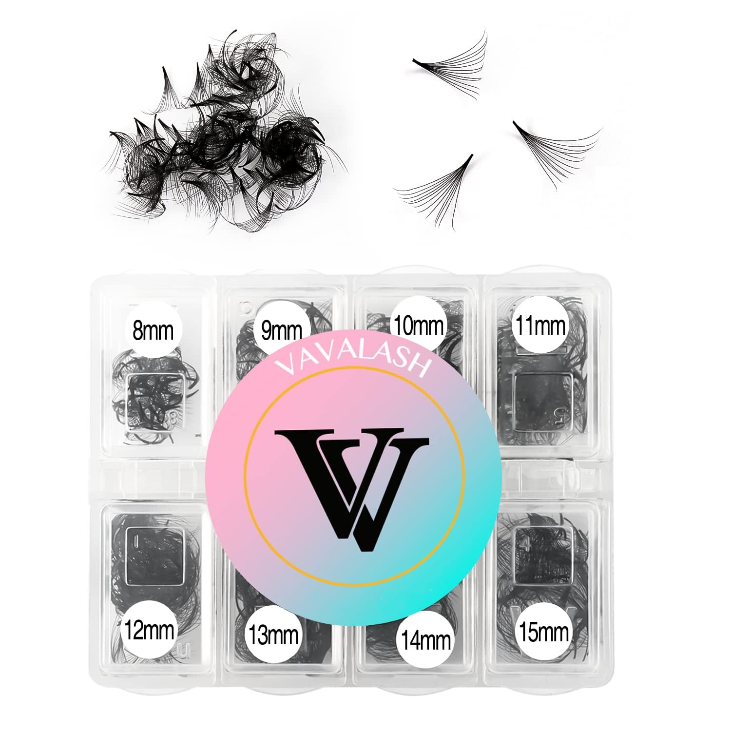 VAVALASH Premade Fans Eyelash Extensions 320 Fans 10D 14D 16D 20D 0.03 0.05 0.07 Thickness C/D Curl Middle Stem Premade Fans Russian Volume Lash Extensions (320 Fans-10D-0.03-D-8-15mm)