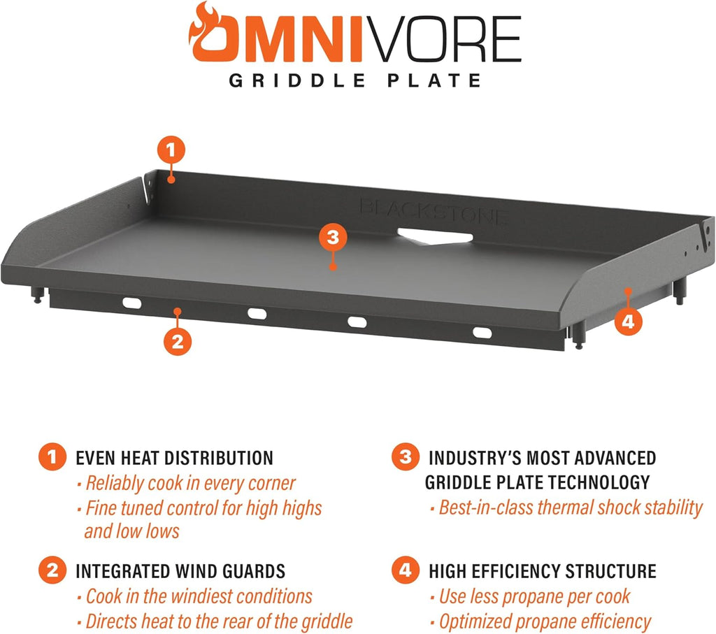 Blackstone 2322 Original Omnivore 36 Inch Griddle with Hood, 4-Burner Flat Top Grill, Propane Gas Grill with Blackstone Griddle Accessories, Seasoning and Wholesalehome Reusable Gloves and Cloth