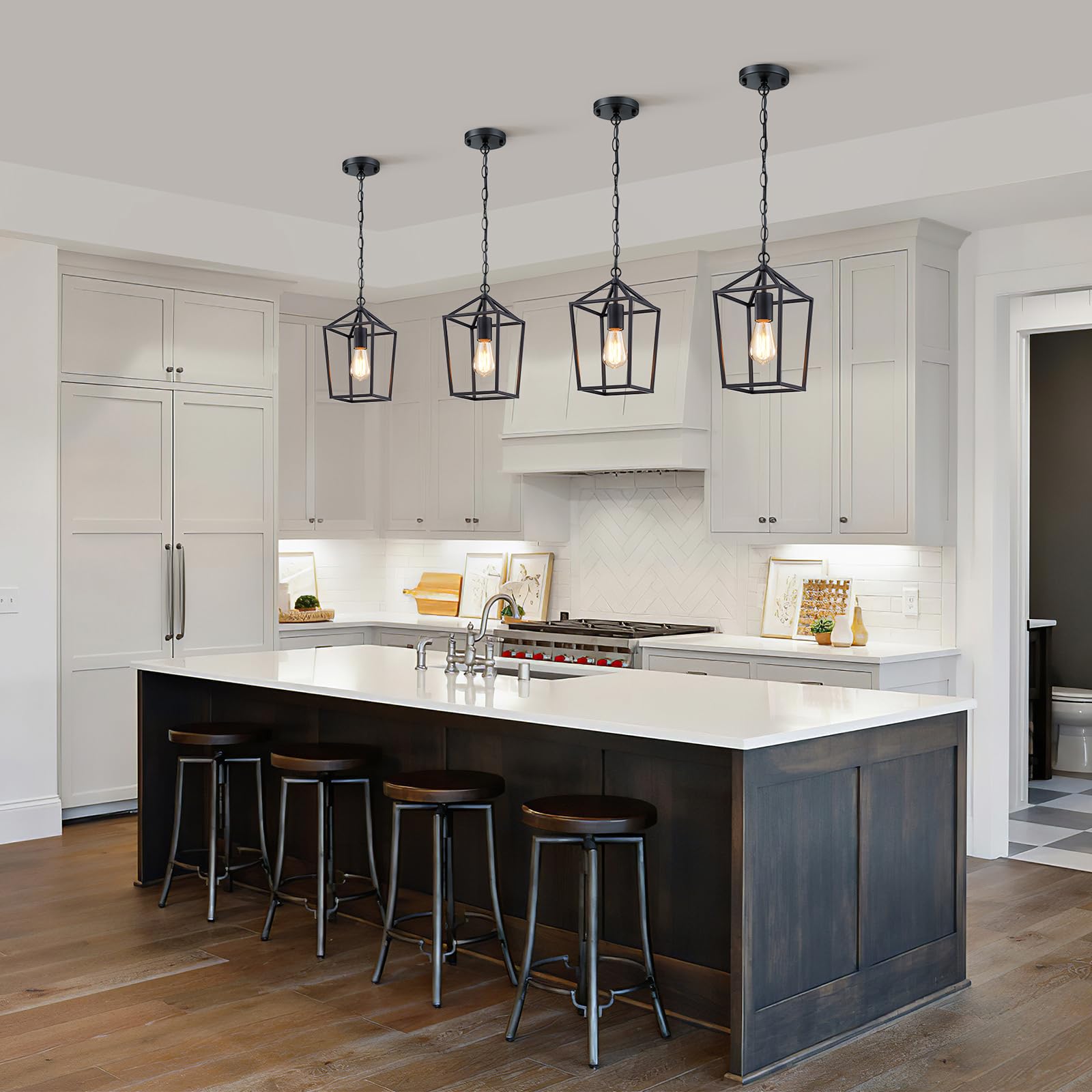 Sheetea 2-Pack Gold Pendant Lights Kitchen Island, Modern Mid Century Light Fixtures Hanging Lamp for Kitchen, Farmhouse Kitchen Pendant Lighting Over Island, Metal Cage Design
