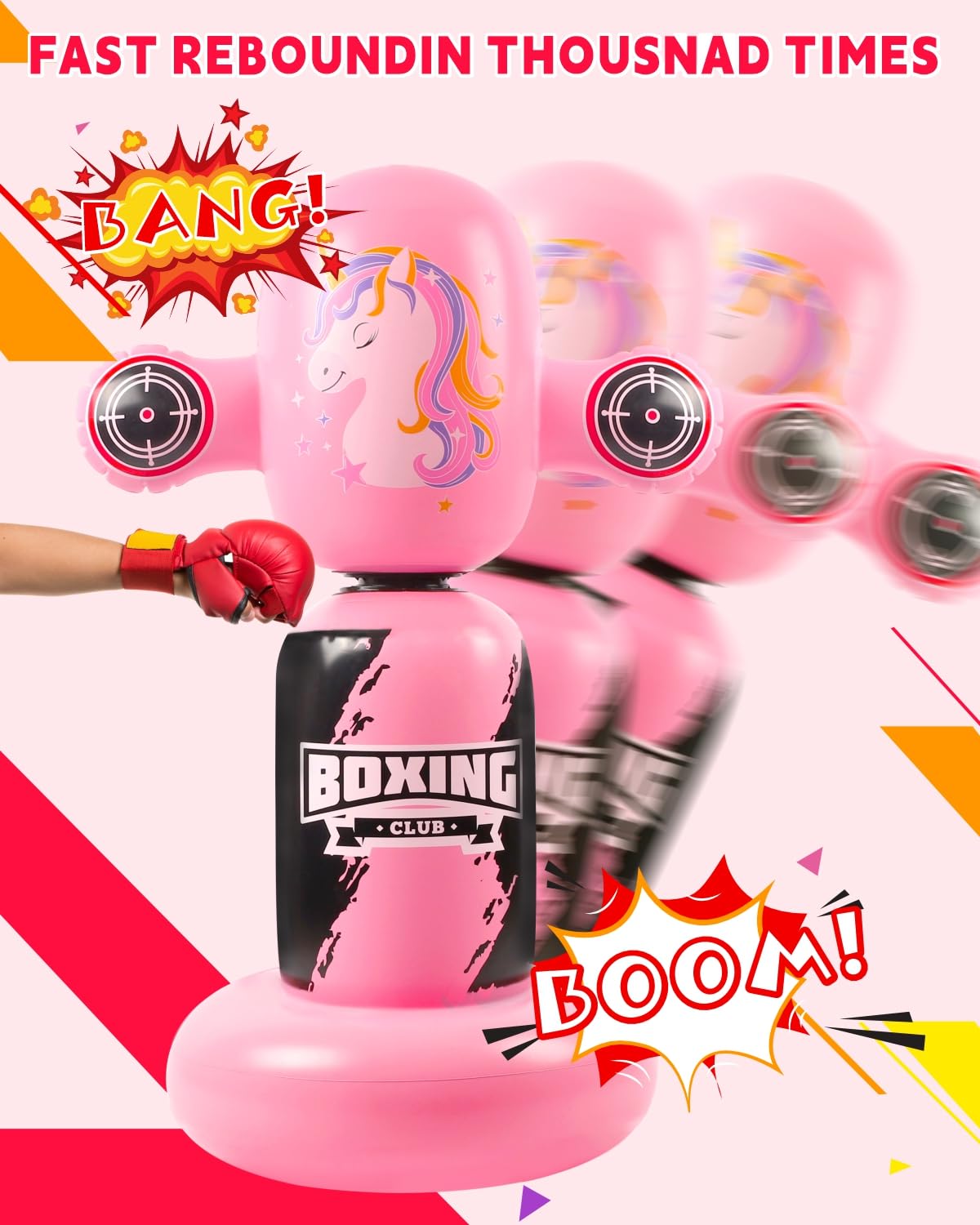 Punching Bag for Kids,New Upgraded 360°Rotating Kids Punching Bag,Inflatable Boxing Bag Toy for Boys Girls, Christmas Birthday Gift for Kids Age 3-12