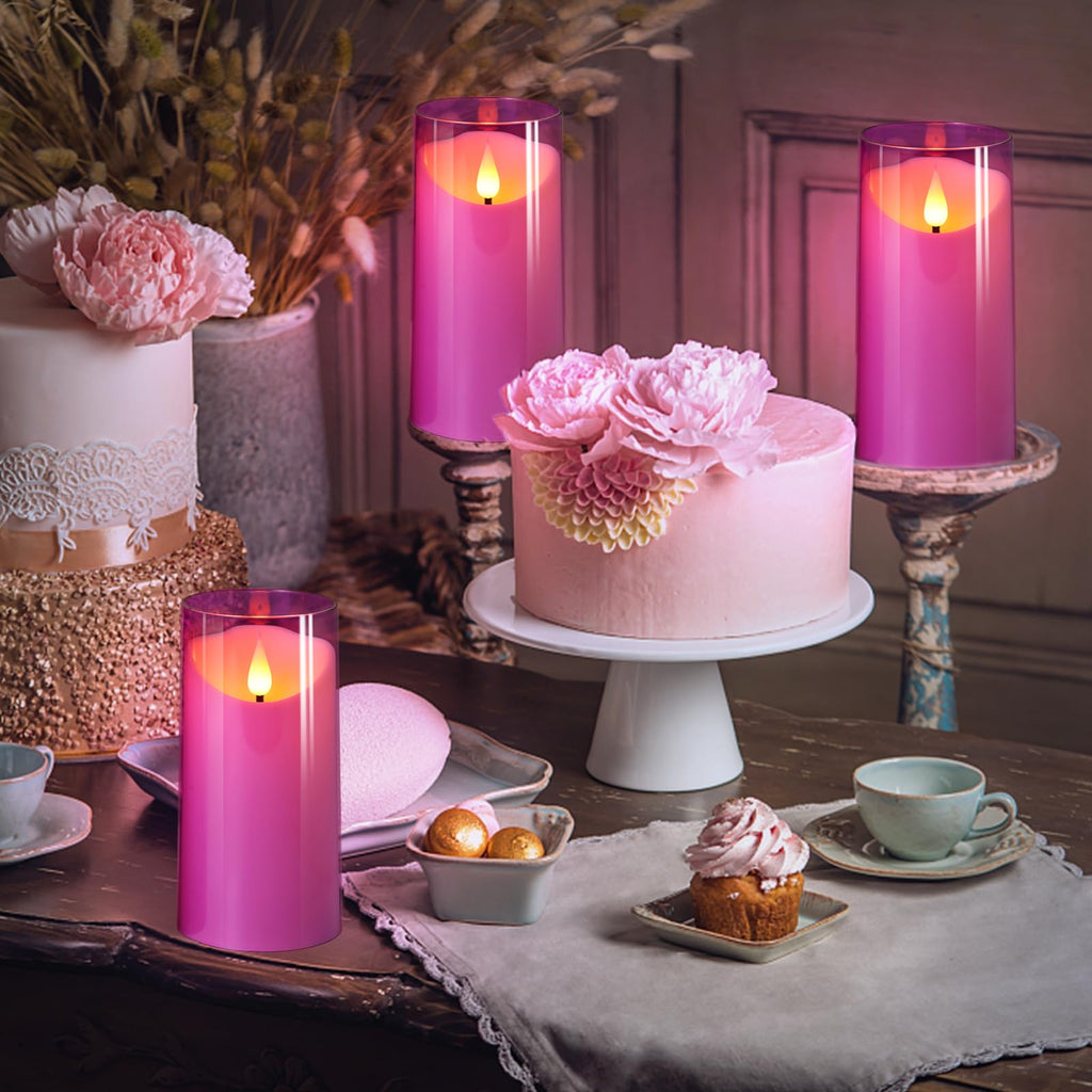 NURADA Flameless Candles with Remote Timer: 3D Wick Battery Operated Led Pillar Acrylic Fake Candle Set for Home Decoration Romantic Ambiance - Gold 2 Pack