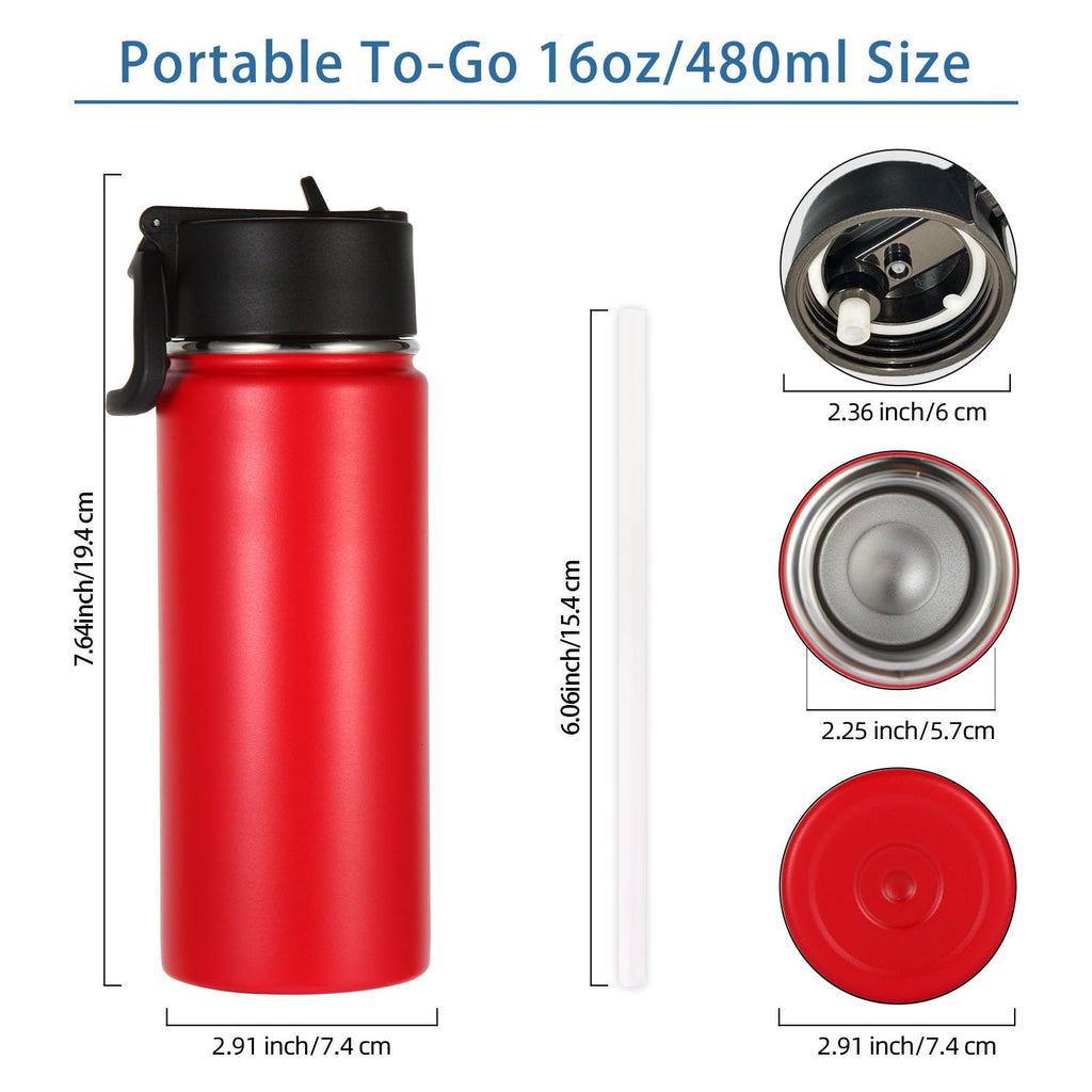 Volhoply Kids Insulated Water Bottle with Straw,16oz Stainless Steel Cold Water Bottles for School,BPA-Free Metal Wide Mouth Cups with Handle Lid,Reusable Double Wall Vacuum Sport Flask(Black,1)