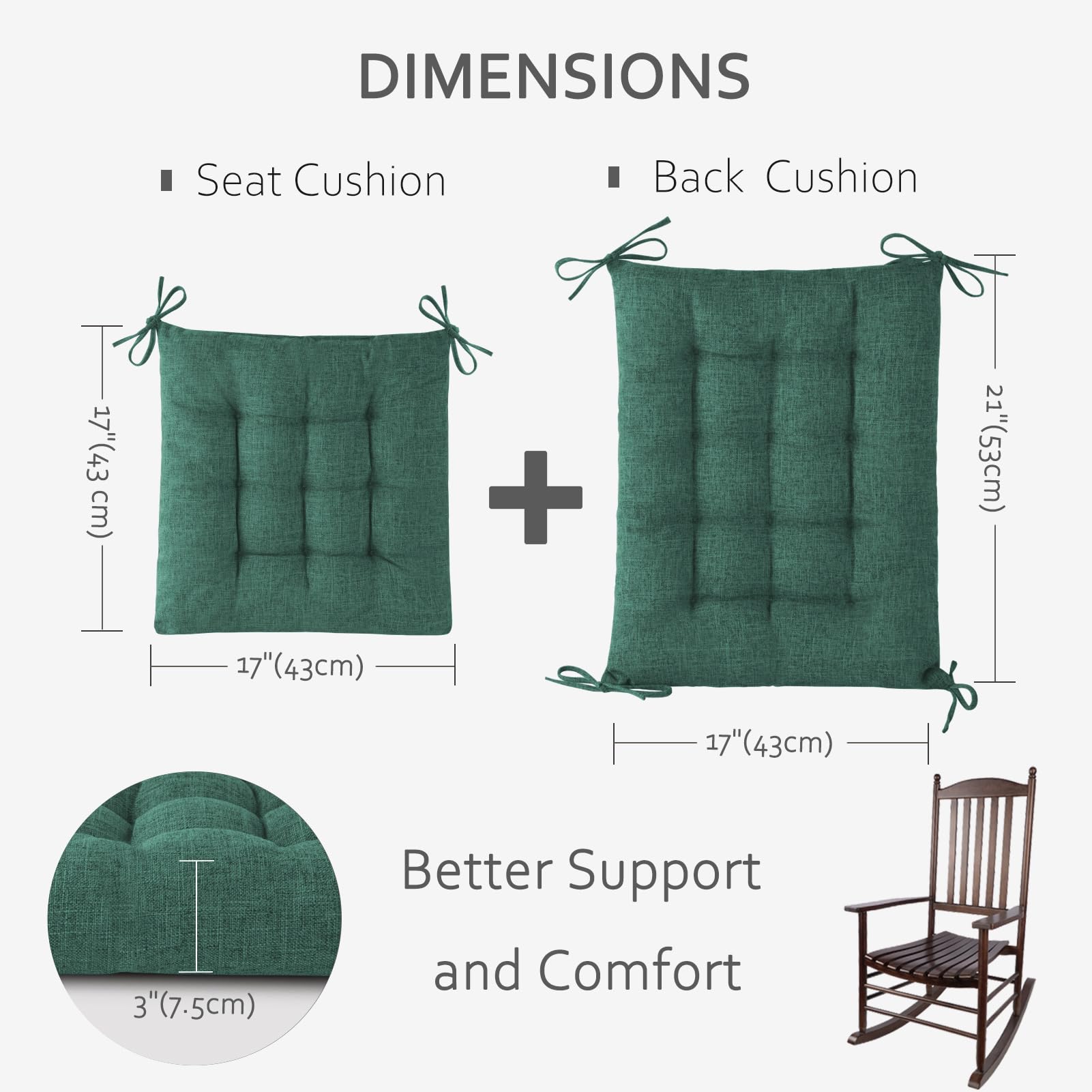 ELFJOY Rocking Chair Cushion Large Rocking Chair Pads with Ties Premium Tufted High Back and Seat Cushion 2 Piece Set Black