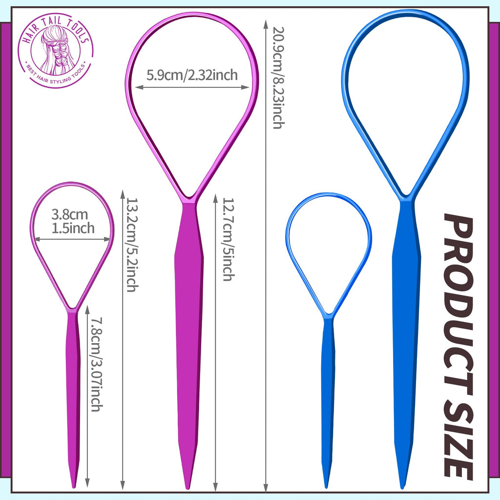 Teenitor 4pcs Pony Hair Tail Tools, 2 Pairs Hair Loop Styling Tool Hair Flipper Pull Through Tool, French Braiding Hair Tool Hair Accessories for Women Girls, Loop Hair Tool, Light Blue/Light Pink