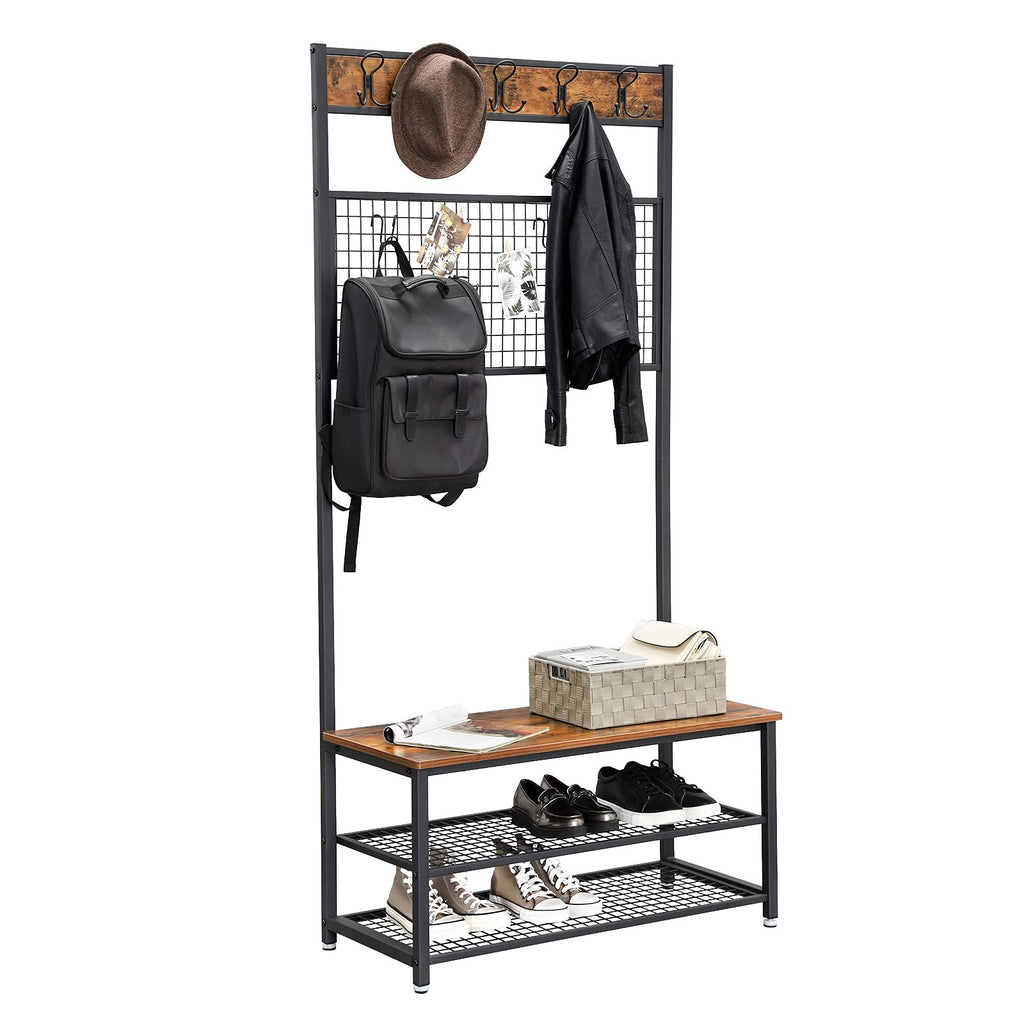 VASAGLE Shoe Bench Rack, 3-Tier Storage Shelf for Entryway Hallway Living Room, Industrial Accent Furniture with Steel Frame, 12.6 x 31.5 x 70.3 Inches, Greige