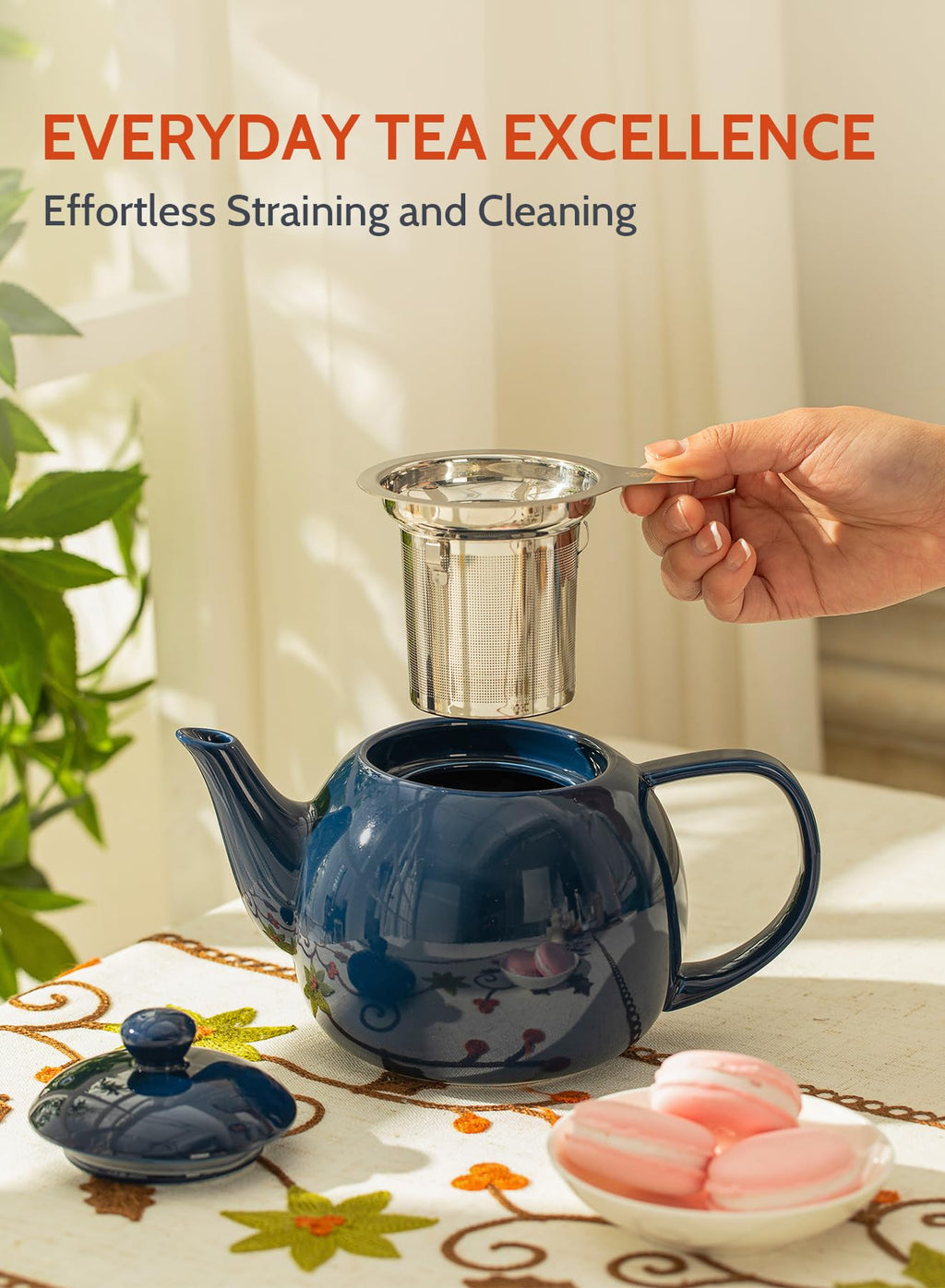 Sweese Porcelain Teapot 27 oz with Infuser for Loose Leaf Tea, Bluish Grey