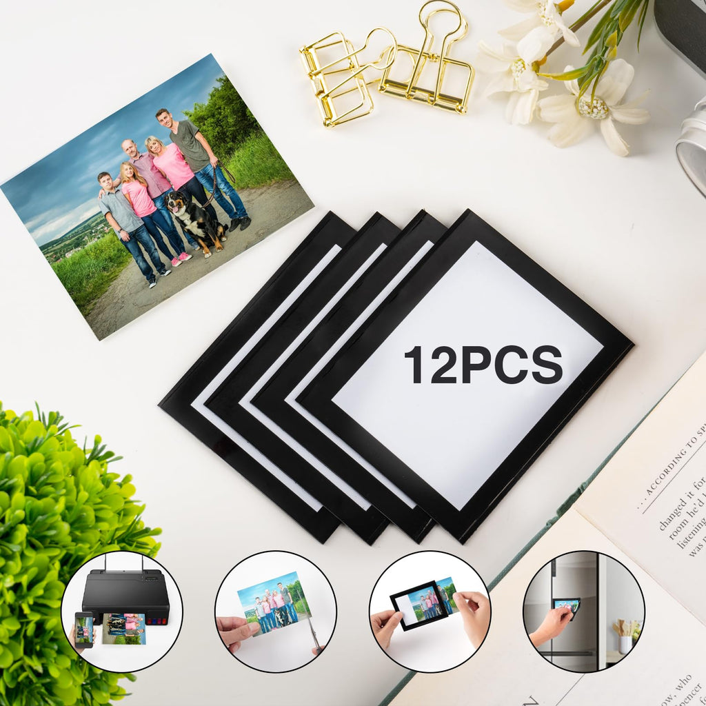 STTMGN Magnetic Picture Frames with Black Border(2.5"X3.5",12 Pack),Mini Wallet Size Magnet Photo Sleeves Pockets/Holder,Decorations for Home/Office/School/Classroom/Party