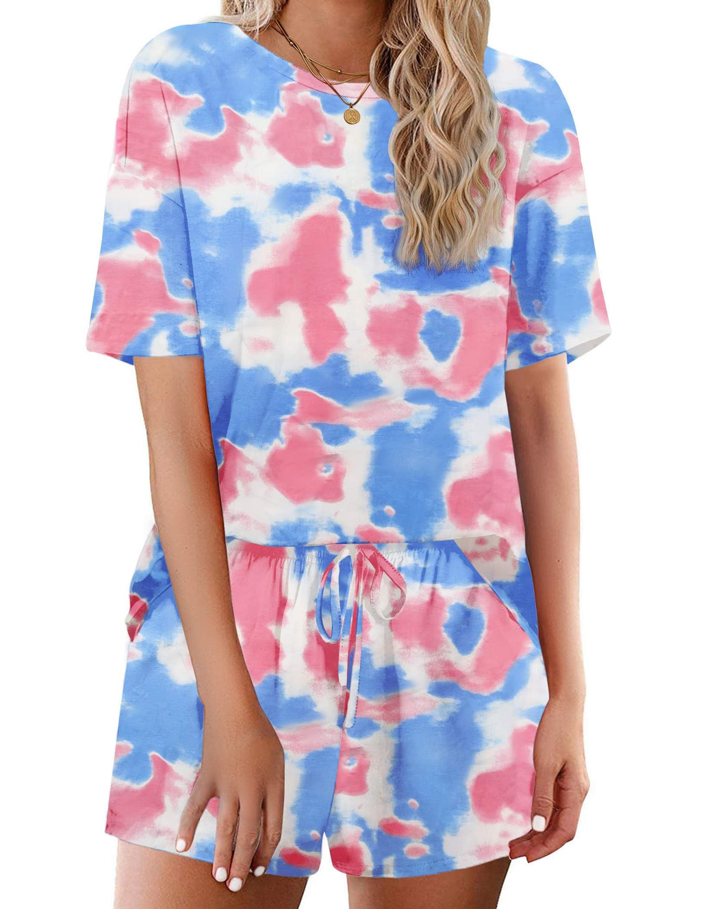 Ekouaer Cotton Pajamas Set for Womens Soft Short Sleeve Lounge Set Shorts Sleepwear Set 2 Piece Pjs Sets