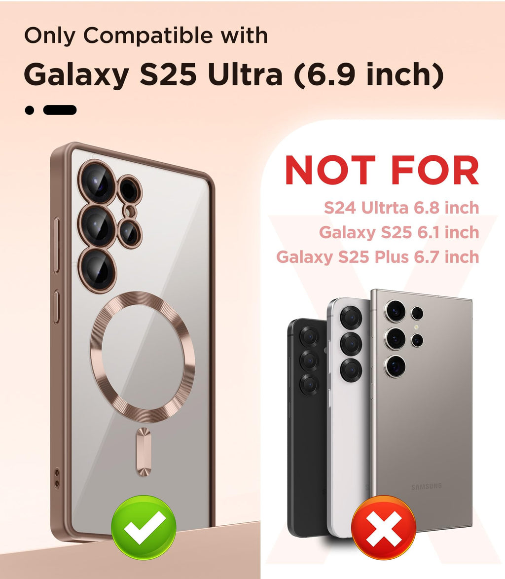 Magnetic Case Compatible with Samsung Galaxy S25 Ultra,Compatible with MagSafe,[Full Camera Protection][Screen Protector] Shockproof Plating Clear Phone Cover for Galaxy S25 Ultra(Black/Clear)
