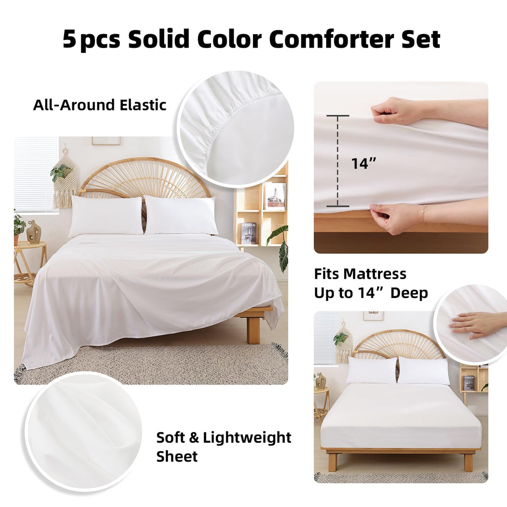 weigelia Twin Comforter Set 5 Pieces Beige Bed in A Bag Soft Queen Bedding Set Lightweight Comforter Set for Women and Men（Comforters, Flat & Fitted Sheets, Pillowcases & Shams）