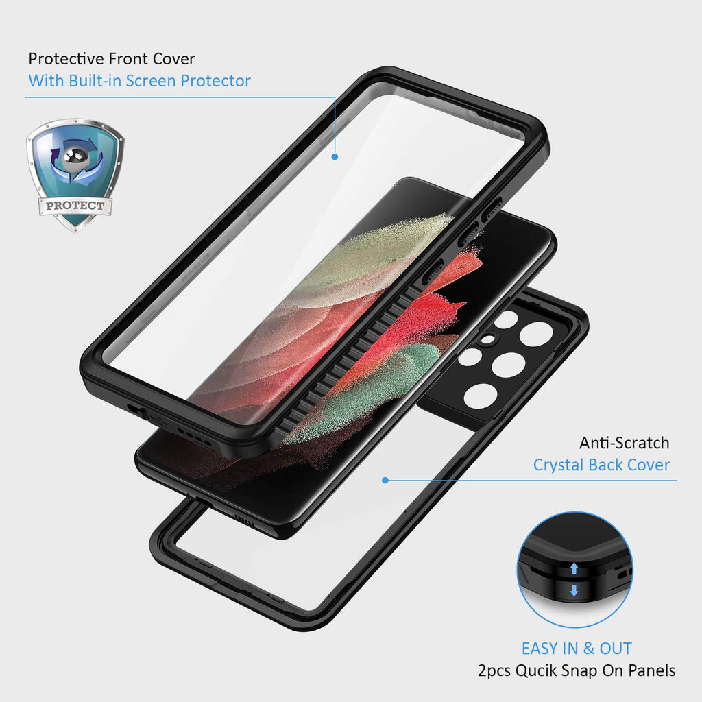 Lanhiem for Samsung Galaxy S21 Case, IP68 Waterproof Dustproof Case with Built-in Screen Protector, Rugged Full Body Shockproof Protective Phone Cover for Galaxy S21 5G 6.2 Inch, Black