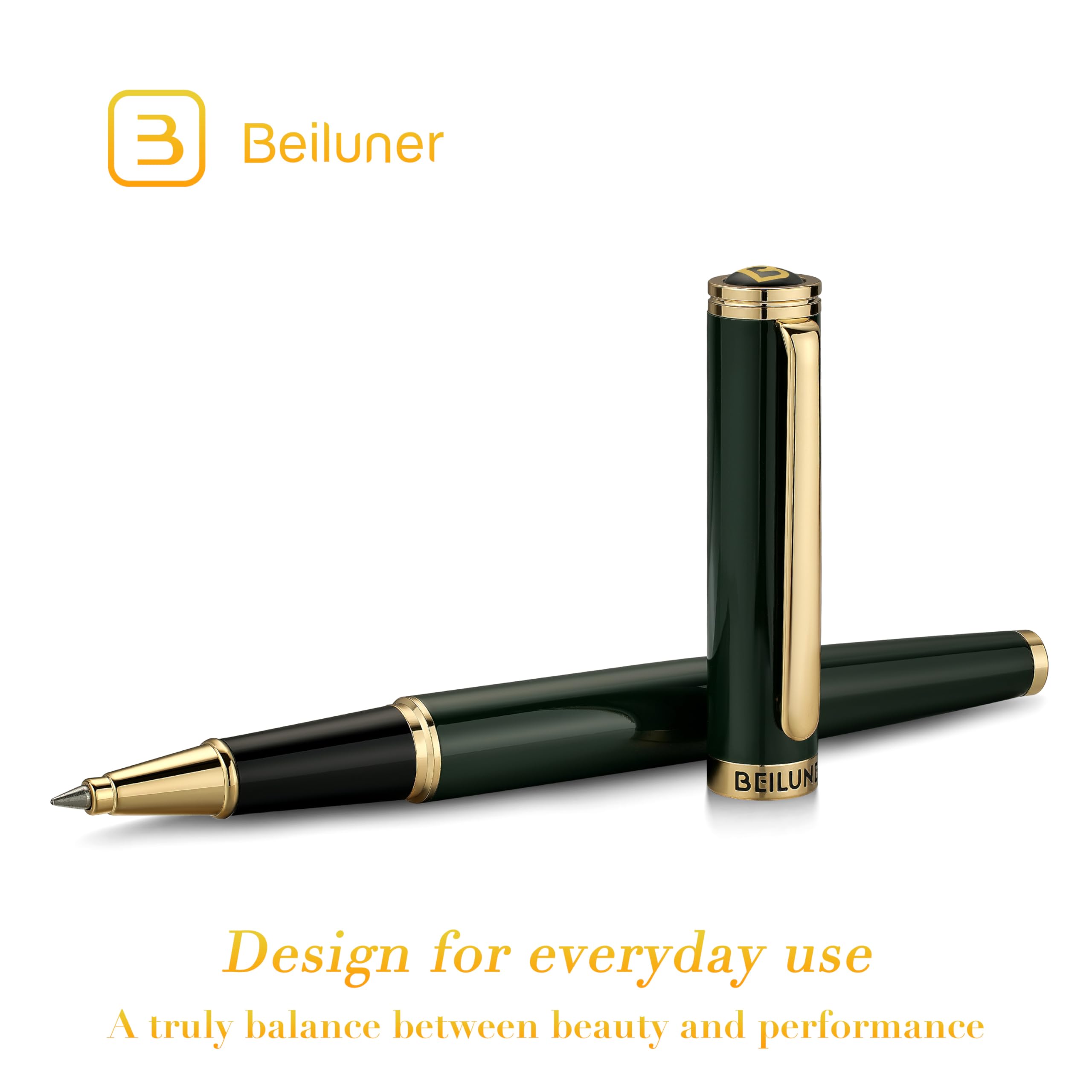 BEILUNER Luxury Rollerball Pen,24K Gold Trim,Noble and Elegant Designs,Schneider Ink Refill, Best Roller Ball Pen Gift Set for Men & Women, Professional, Executive Office, Nice Pens