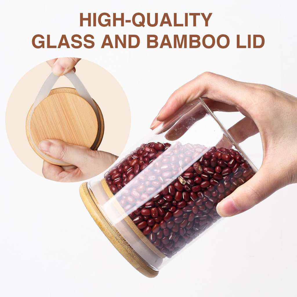 SHOWIN 73oz Glass Pasta Storage Jars, Tall Glass Jars with Bamboo Lids, Spaghetti Container, Set of 3, Kitchen Storage Containers for Pasta, Pantry Organizers