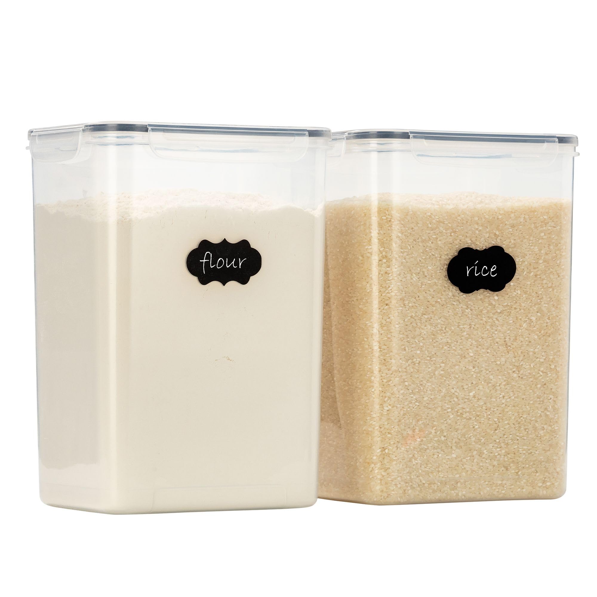 Chef's Path Kitchen Storage Box Set of 4 Extra Large Airtight Food Storage Jars for Sugar Flour Cereal Rice - Measuring Spoons, Pen and Food Preservation Labels (5.2 L)