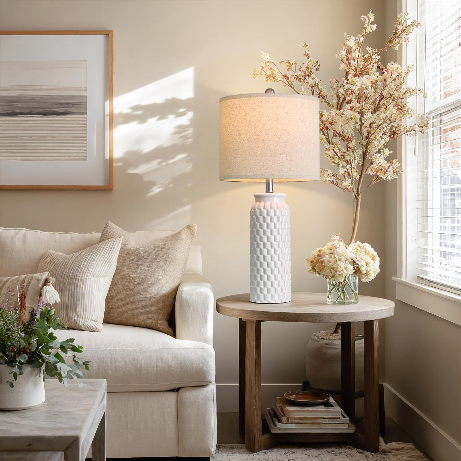 USumkky 20.5" Gold Modern Ceramic Bedside Lamp Set of 2 for Bedroom Decor Farmhouse Table Lamp for Living Room Office Dorm