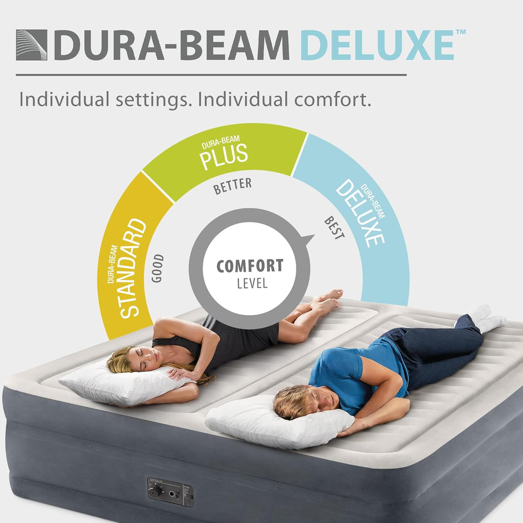 Intex King Air Mattress, Dura-Beam Deluxe 22" Dual Zone Inflatable Bed with Built-in Pump