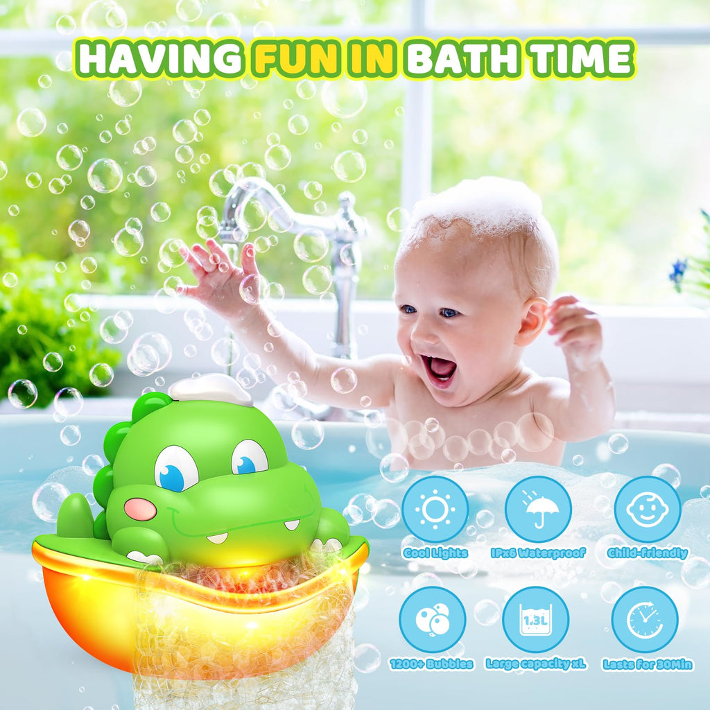 Bath Toys,Light-Up Bath Bubble Machine Automatic Bubble Maker Bathroom Toy for Kids Ages 1-3 4-8 Toddler Bathub Toy Easter Basket Stuffers Dinosaur Toys for Kids 3-5