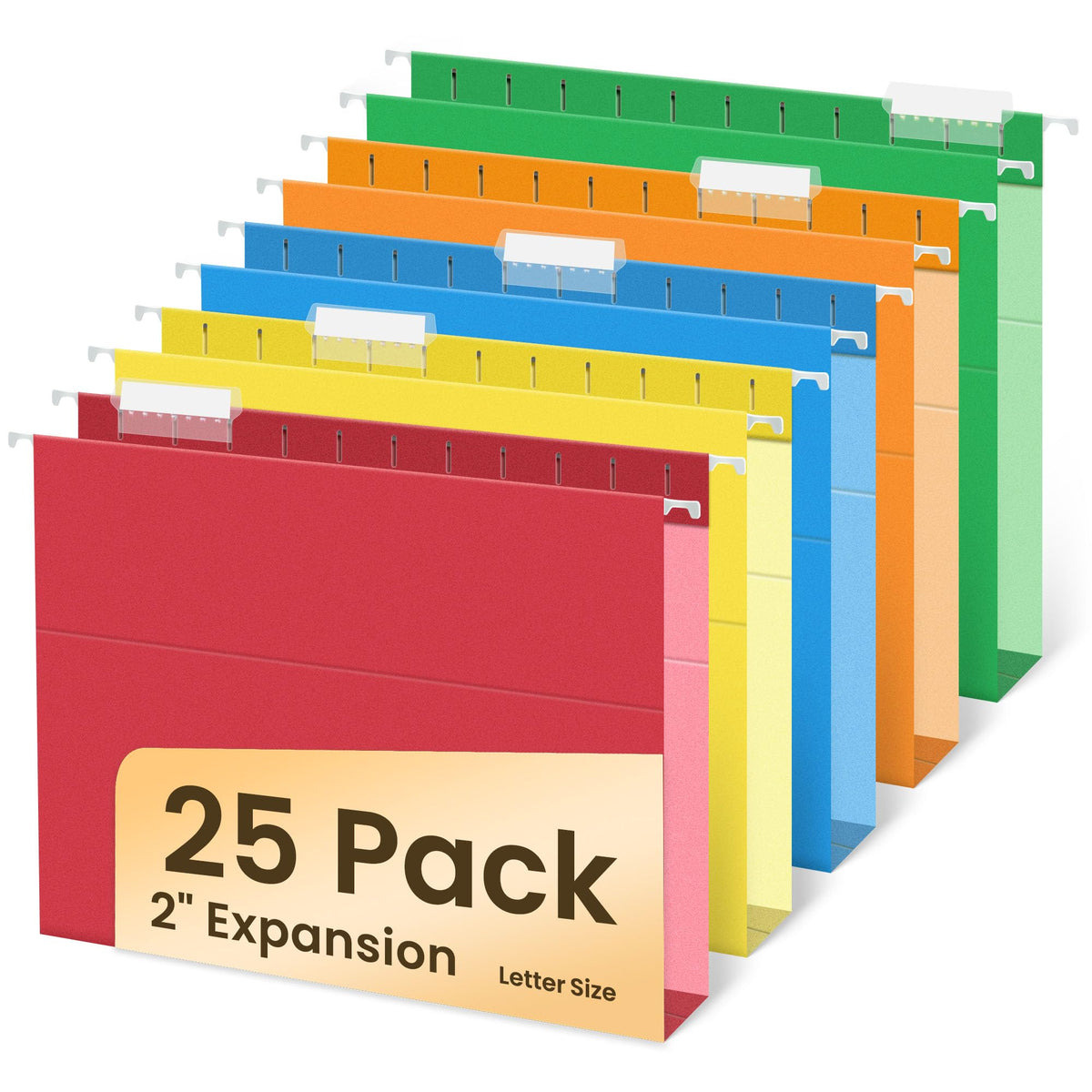 SUNEE Hanging File Folders Extra Capacity Assorted Colors, 25 Pack Letter Size File Folders with 1/5-cut Tabs, Heavy Duty 2 Inch Expansion, Stay Organized for Your Home and Office Bulk File