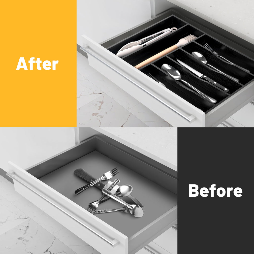 Expandable Acacia Kitchen Drawer Organizer for Cutlery and Utensils, Adjustable Acacia Wood Cutlery Tray in Drawer for Flatware and Silverware in Kitchen