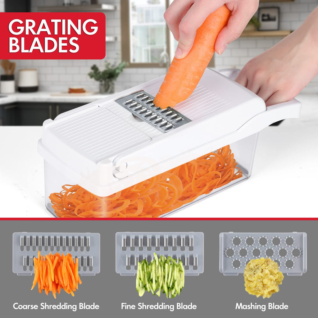 Ourokhome Vegetable Chopper Onion Cutter, 12 in 1 Professional Mandoline Slicer for Kitchen, Multifunctional Food Chopper for Potato, Tomato, Veggie with Strainer Basket, 8 Blades, Blue
