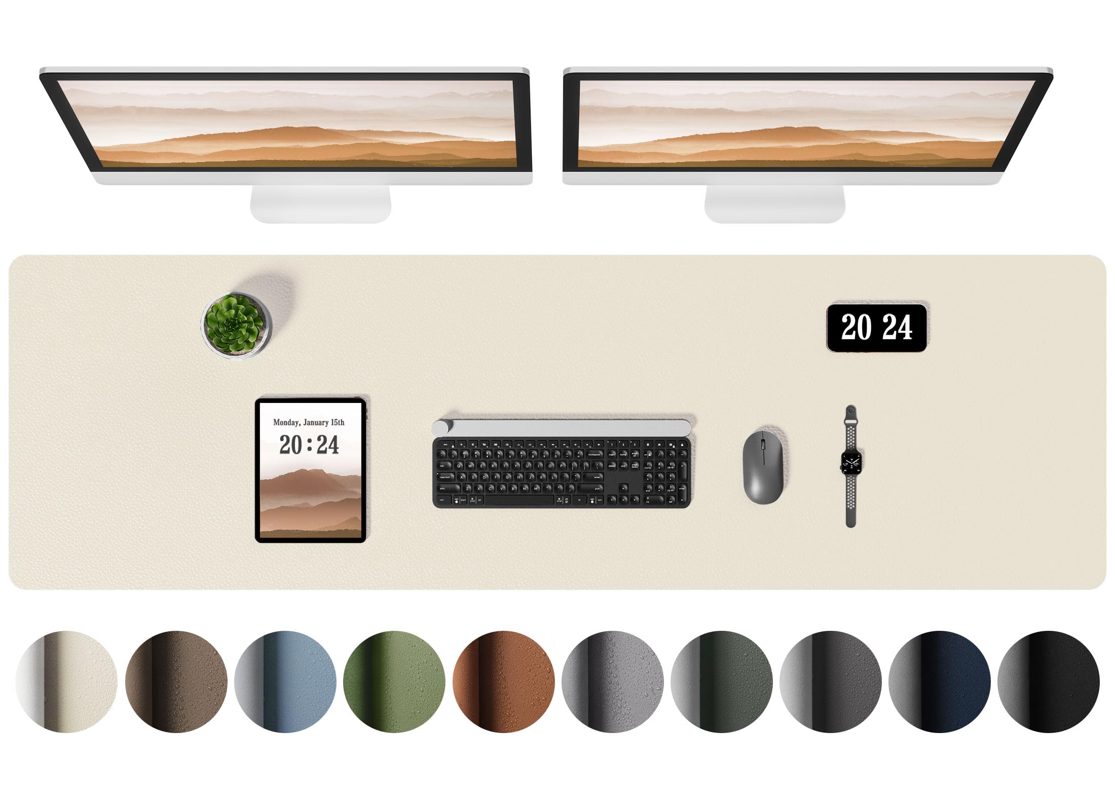 Aothia Leather Desk Pad Protector - Large Mouse Pad, Office Mat, Non-Slip PU Leather Blotter, Laptop Desk Pad, Waterproof Writing Pad for Office and Home (Beige, 38" x 13.7")