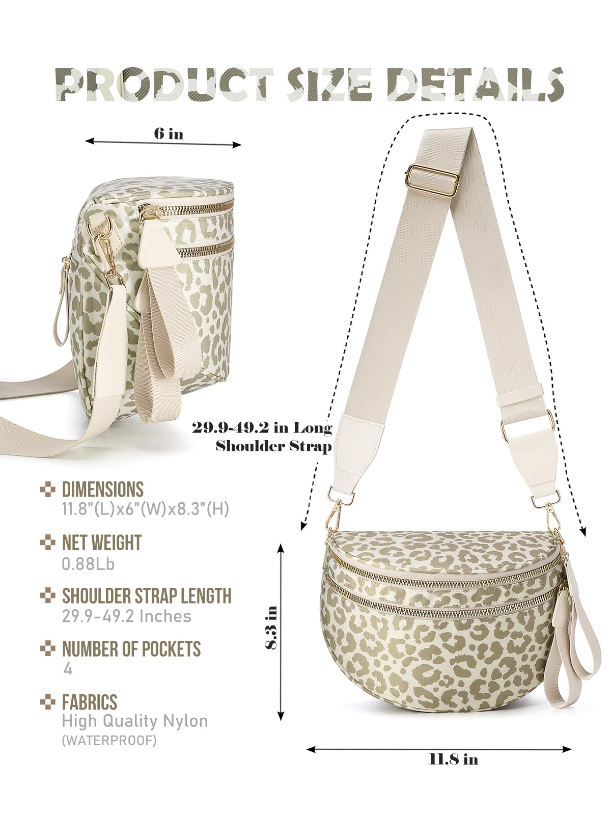 Pure Colour Crossbody Bag Bum Bag for Women,Spacious Purse Fanny Packs Belt Bag,Oversized Bum Bag (Bean Green Leopard Print Bum Bag)