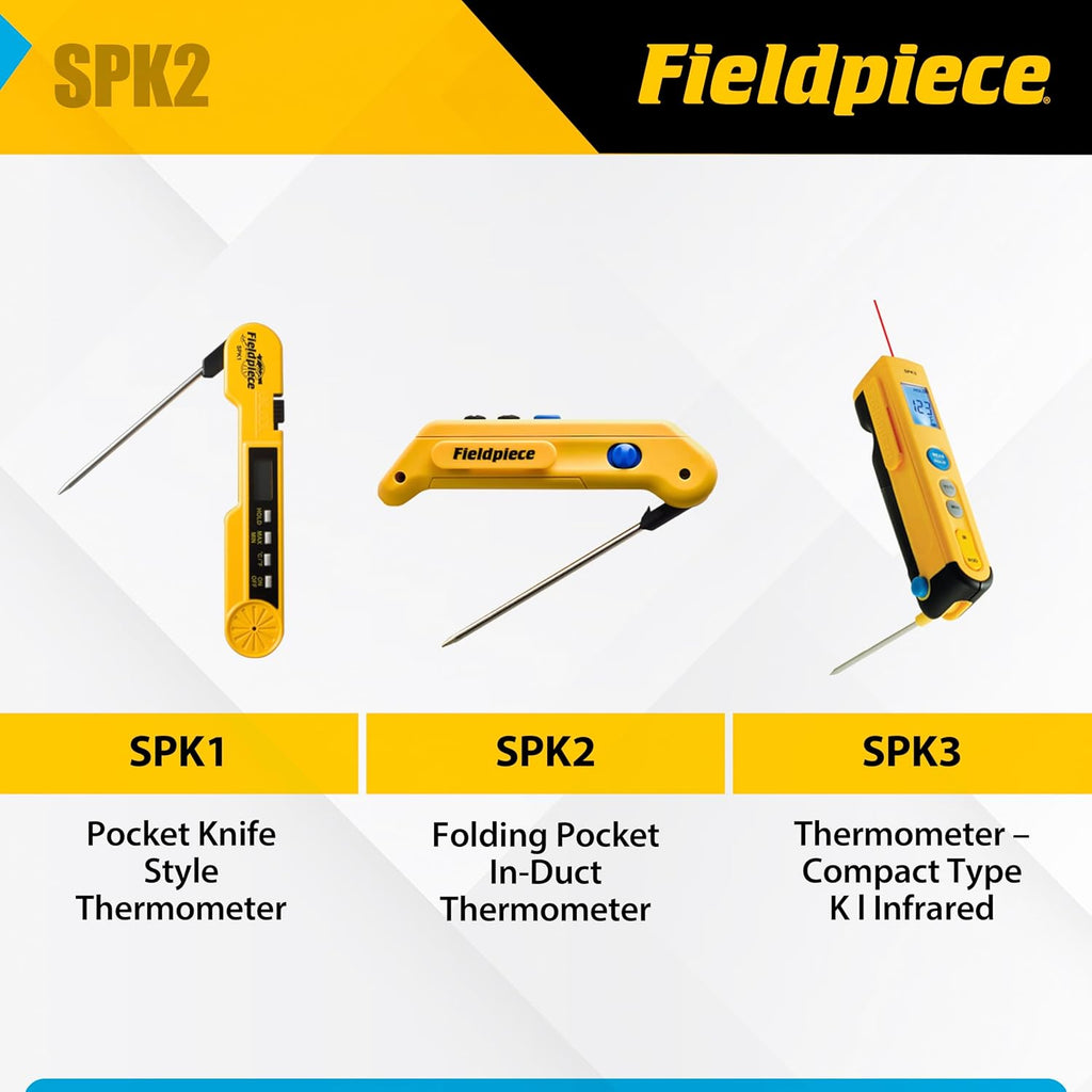 Fieldpiece SPK2 Pocket Thermometer – Folding Probe Digital Temperature Meter with Extended Reach - Backlit Display - Fast-Response Tip for HVAC/R