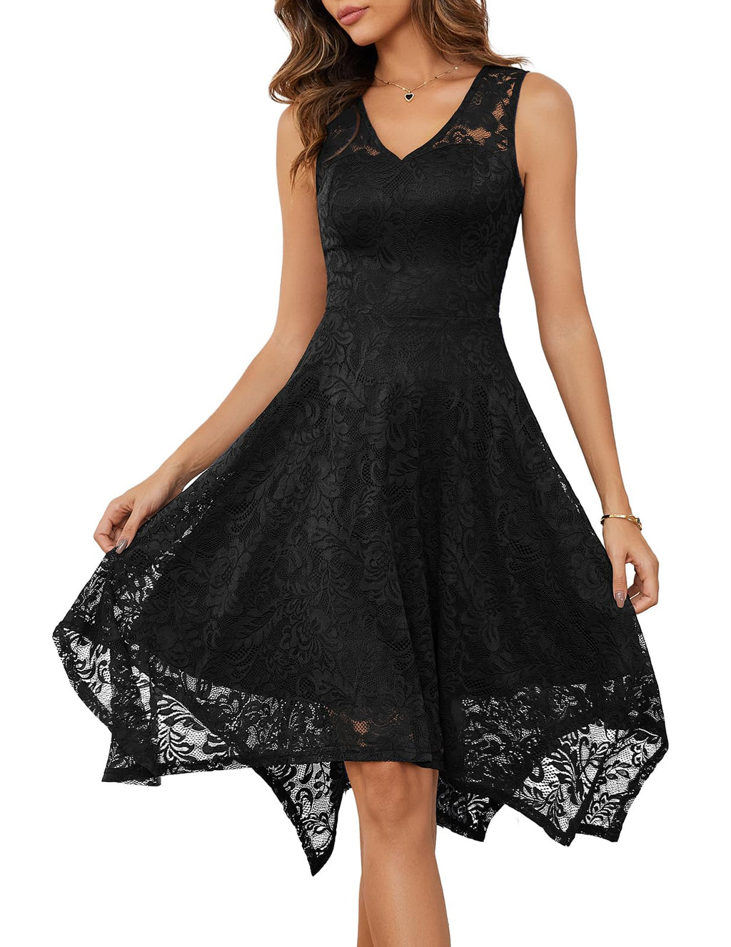 Meetjen Women's Cocktail Party Dresses 2026 Handkerchief Hem Lace Formal Wedding Guest Bridesmaid Fancy Prom Dress
