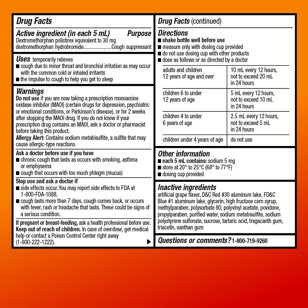 Amazon Basic Care 12 Hour Cough DM Syrup, Extended-Release Dextromethorphan, Grape Flavor Cough Medicine, 5 fl oz (1-Pack)