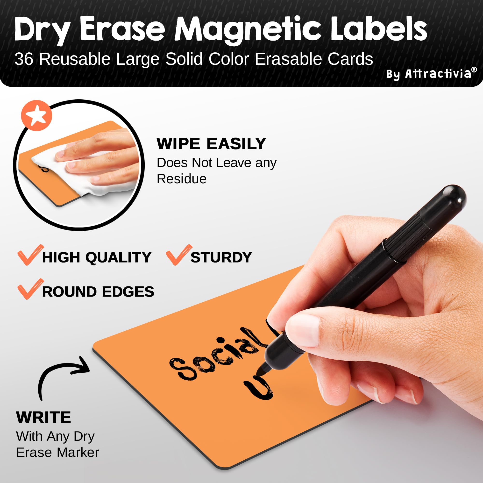 Attractivia Dry Erase Magnetic Labels 2.8 x 1.2 in, Color Borders, Dry Erase Magnets, 60-Pack, White Erasable Write-On All-Purpose Labels, for Office, Education, Home, Whiteboard, Magnetic Name Tags