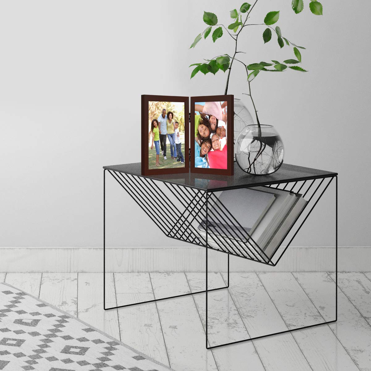 Americanflat Hinged 4x6 Picture Frame with Shatter-Resistant Glass - Double Picture Frames with Engineered Wood - Signature Collection - Photo Frame for Tabletop Display - Black