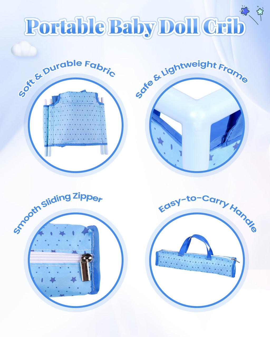 BABESIDE Baby Doll Crib Set for 18 Inch Dolls, Baby Doll Bed Playpen Toy Crib with Storage Bag for Reborn Baby Doll Accessories