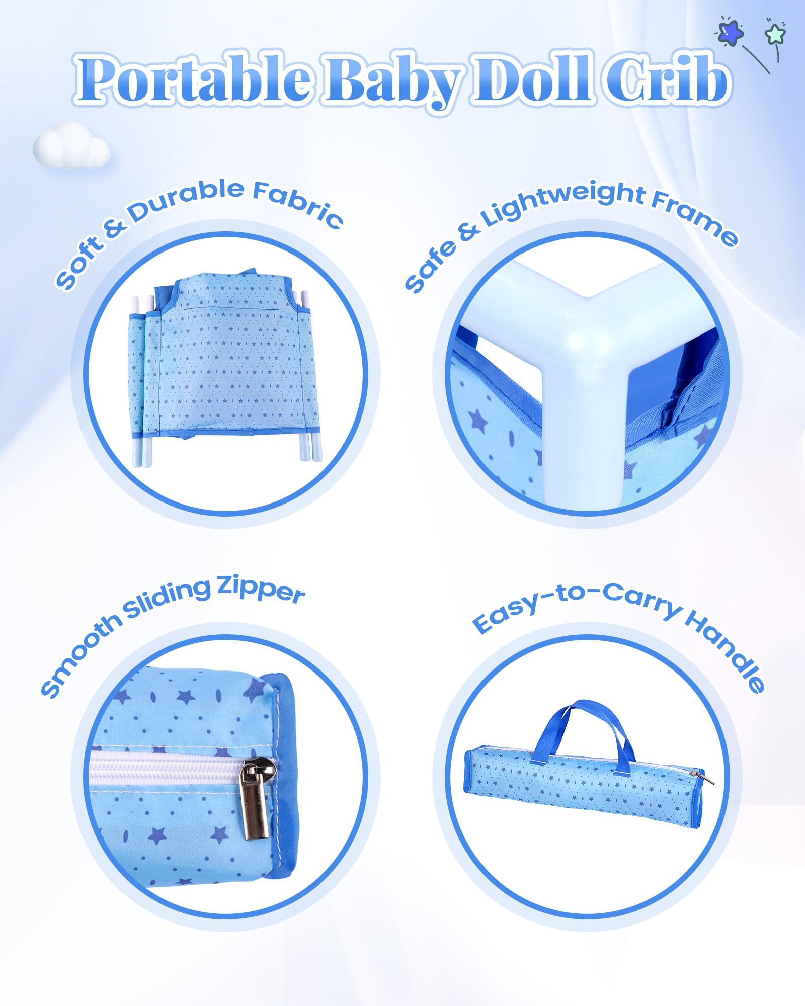 BABESIDE Baby Doll Crib Set for 18 Inch Dolls, Baby Doll Bed Playpen Toy Crib with Storage Bag for Reborn Baby Doll Accessories