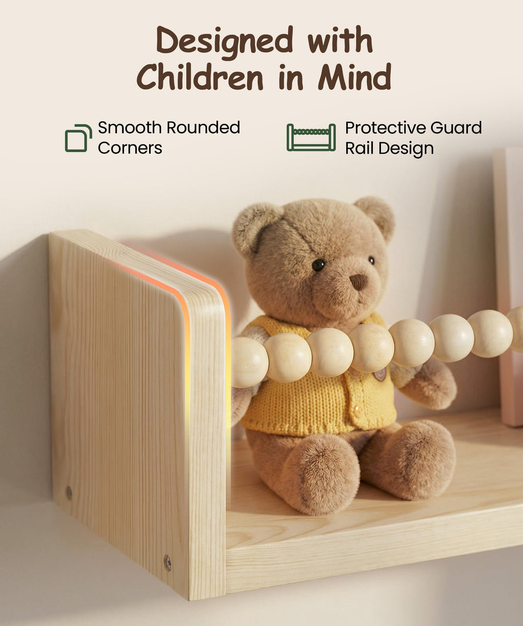 Nursery Book Shelves for Wall Set of 3, Natural Wood Bookshelves Wall Decor, Small Floating Shelf Organizer for Kids Room, Bedroom, Kitchen Spice Rack