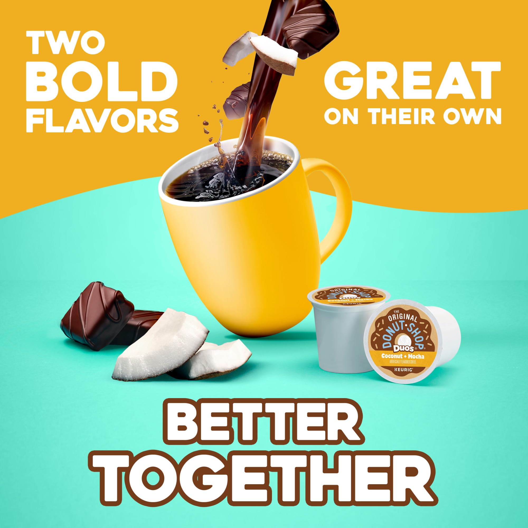 The Original Donut Shop Duos Coconut + Mocha Coffee, Keurig Single Serve K-Cup Pods, Medium Roast Coffee, 60 Count, (6 Packs of 10)